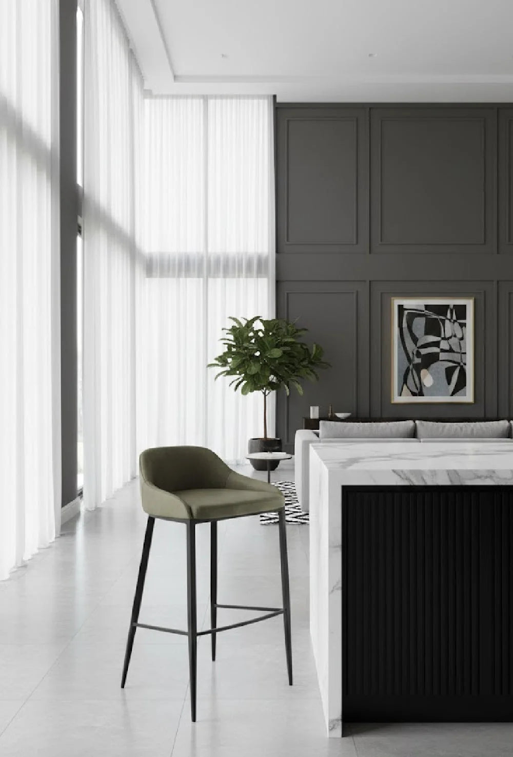 Luxury Modern Upholstered Low-Back Bar Stool European Style for Villa