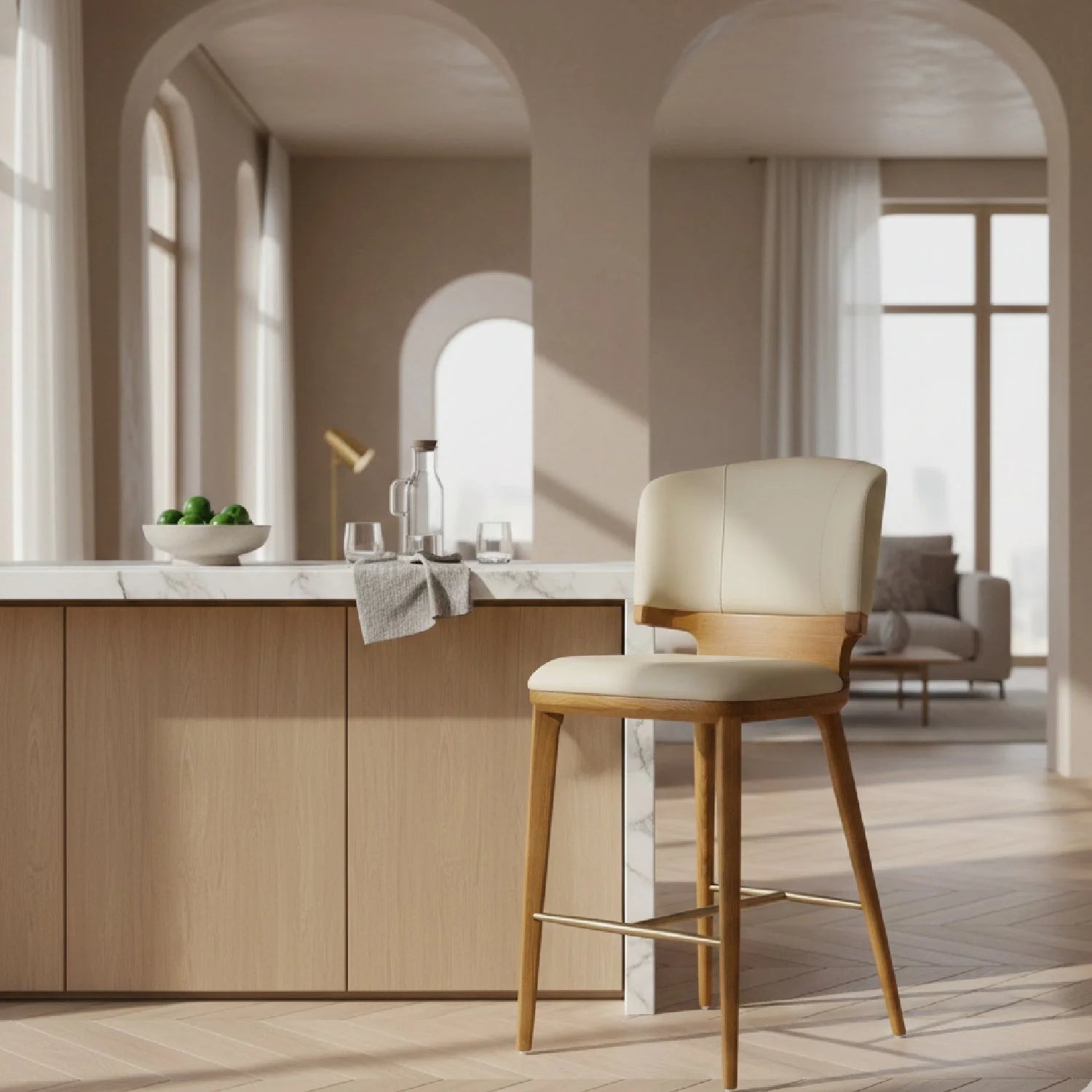 Luxury Modern Vegan Leather Counter Stool European Style for Villa