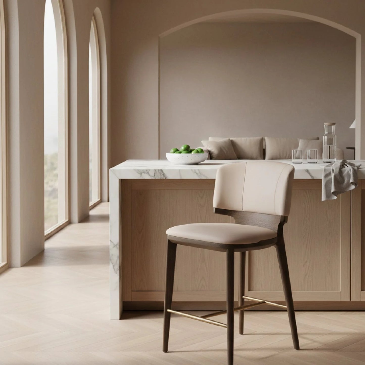 Luxury Modern Vegan Leather Counter Stool European Style for Villa