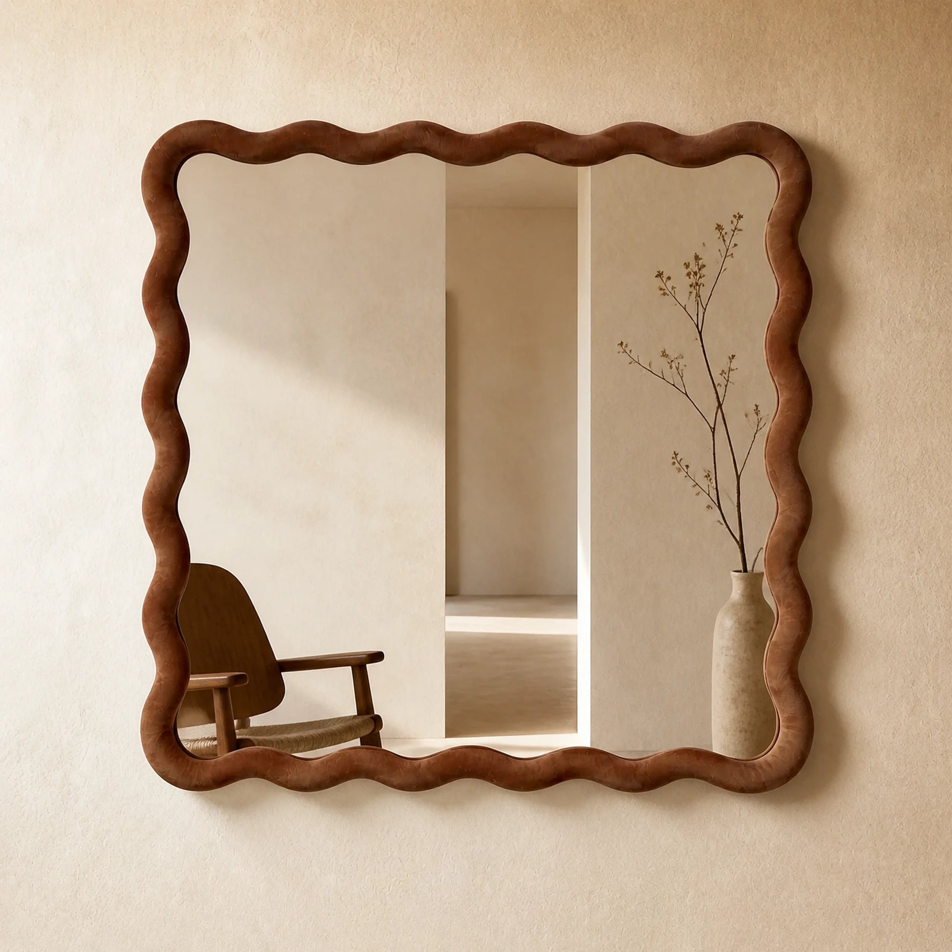 Luxury Modern Velvet Wave Mirror European Style for Villa
