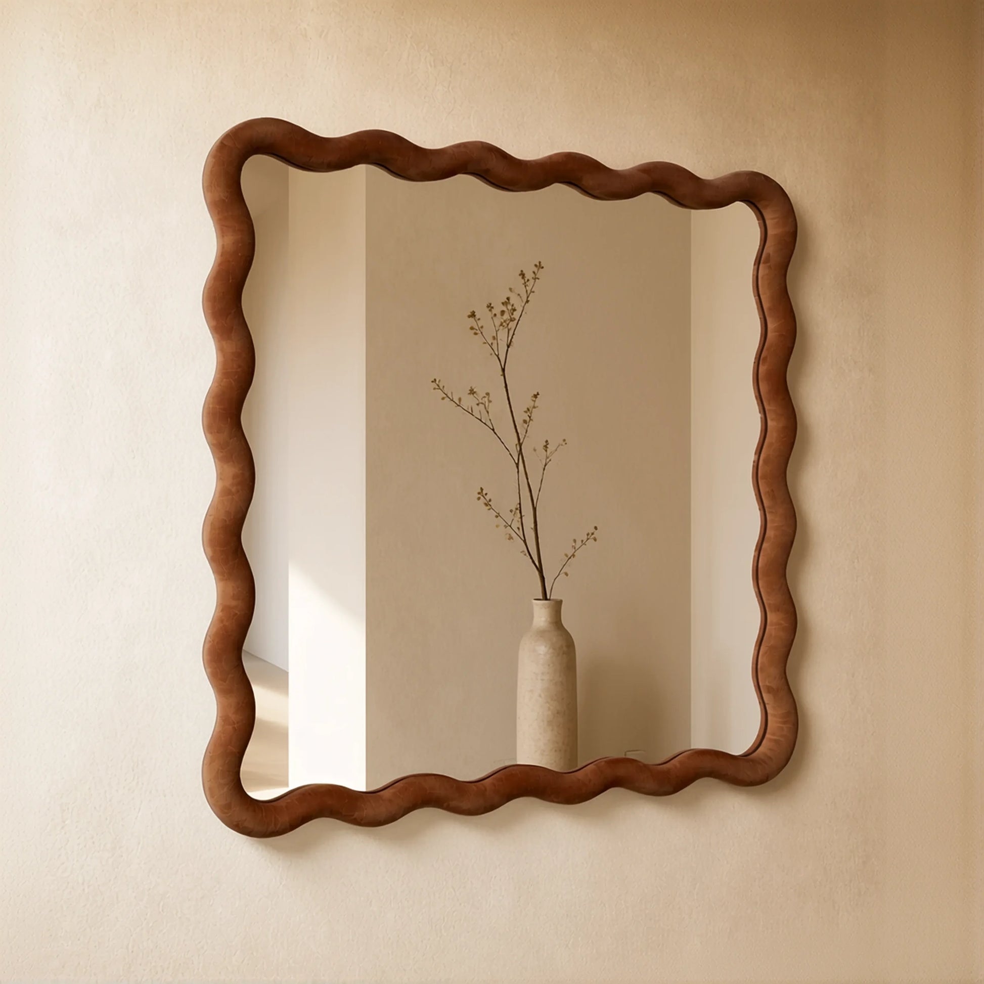 Luxury Modern Velvet Wave Mirror European Style for Villa