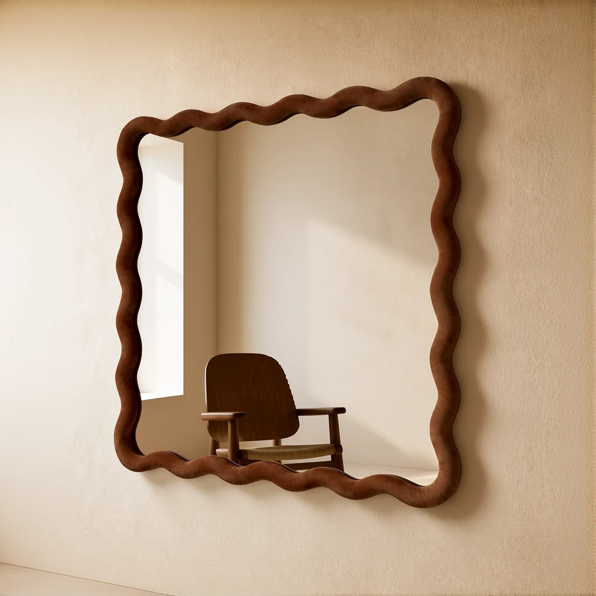 Luxury Modern Velvet Wave Mirror European Style for Villa
