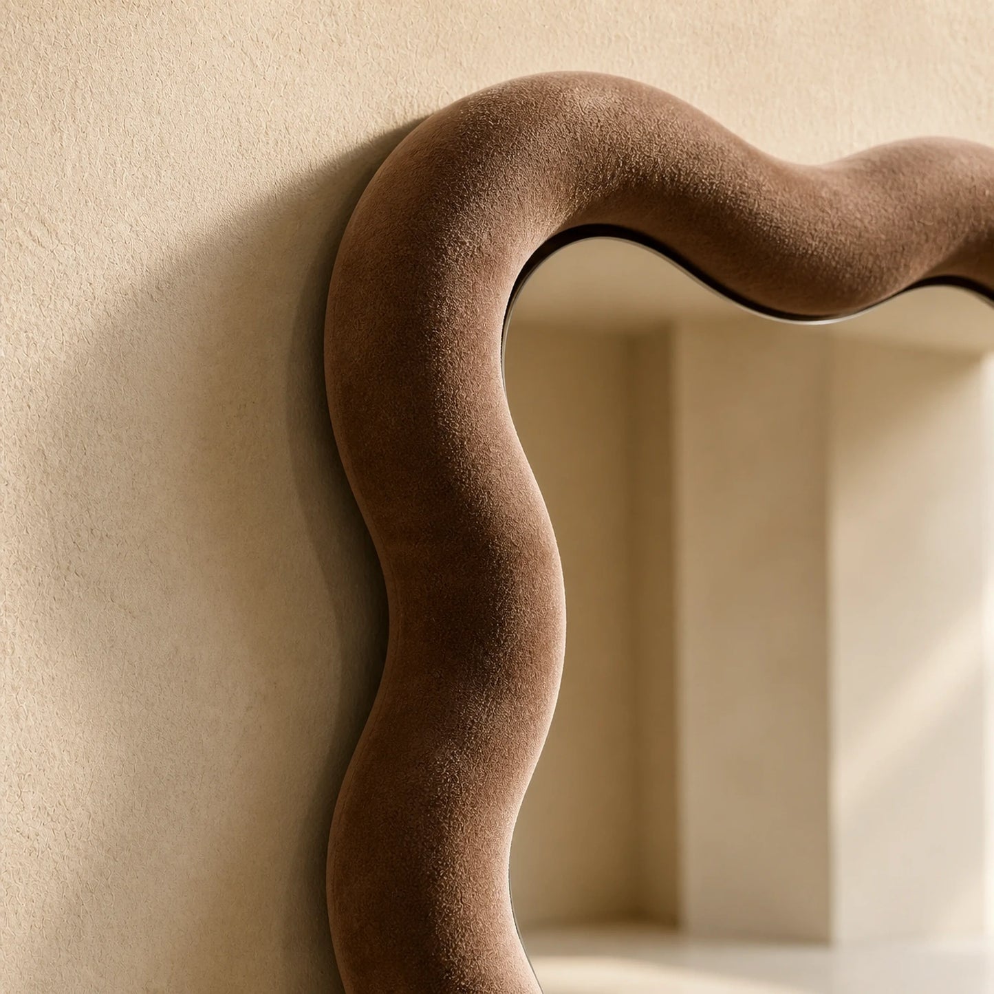 Luxury Modern Velvet Wave Mirror European Style for Villa