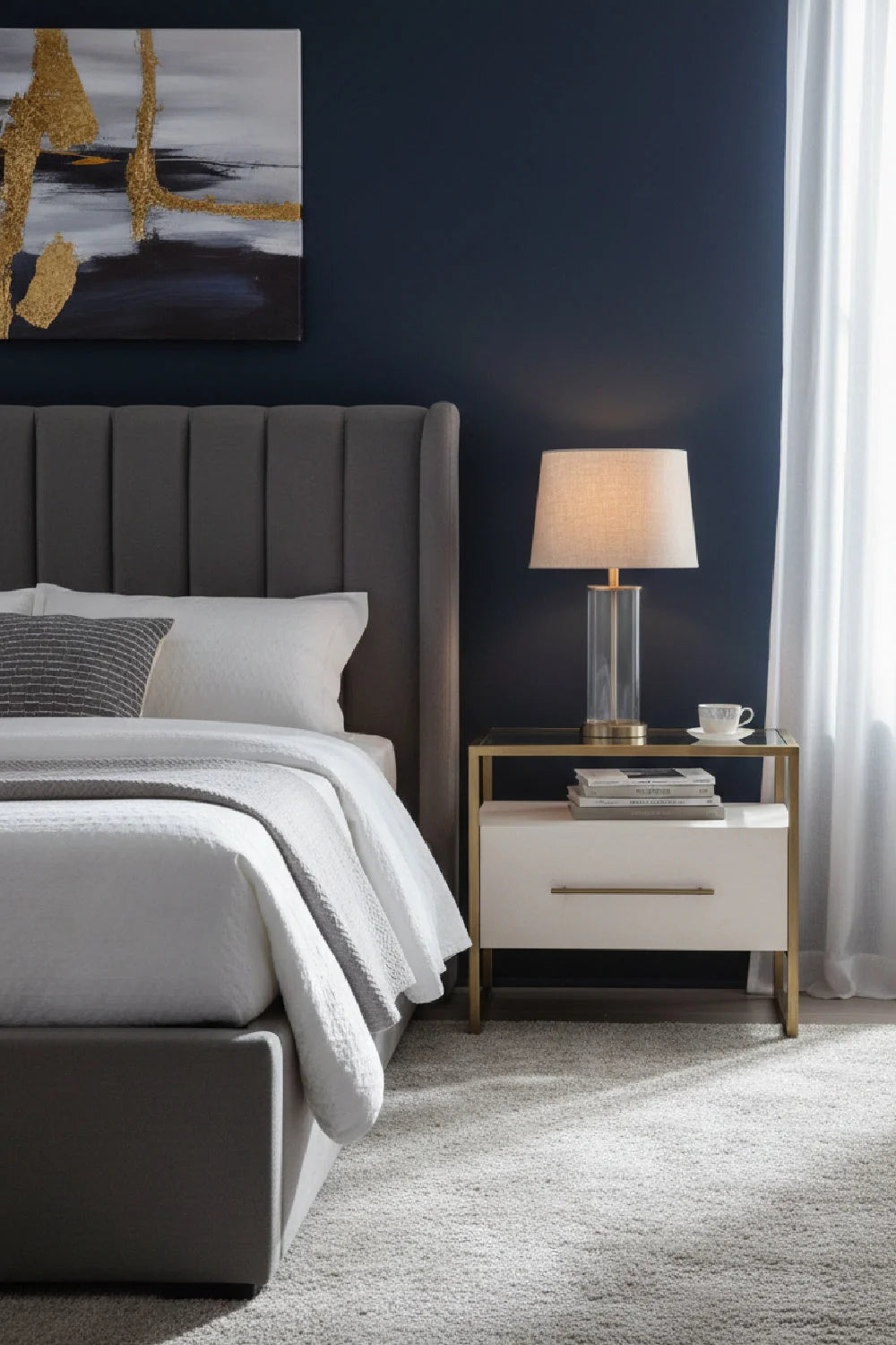 Luxury Modern Venice 1-Drawer Shagreen Nightstand European Style for Villa