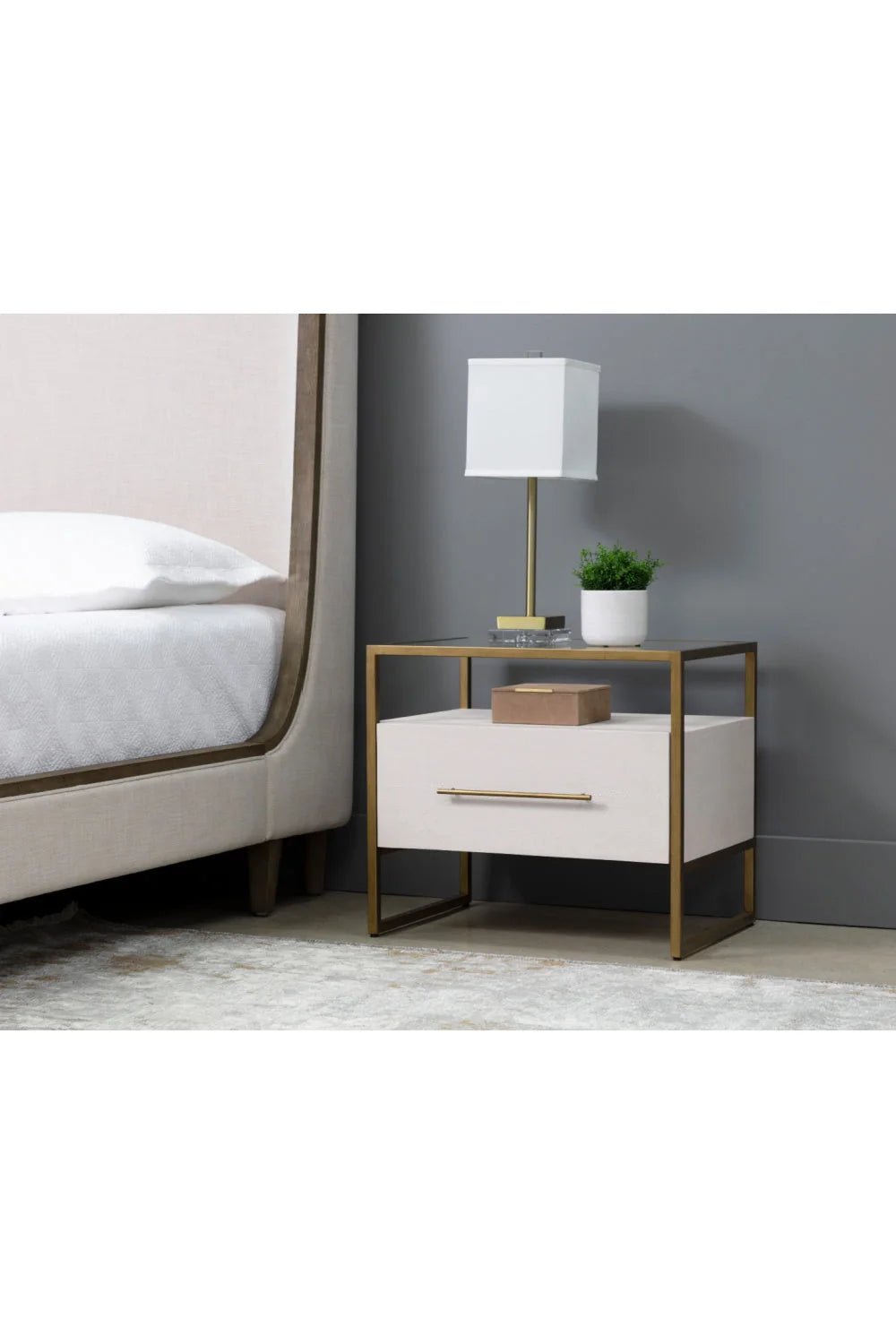 Luxury Modern Venice 1-Drawer Shagreen Nightstand European Style for Villa