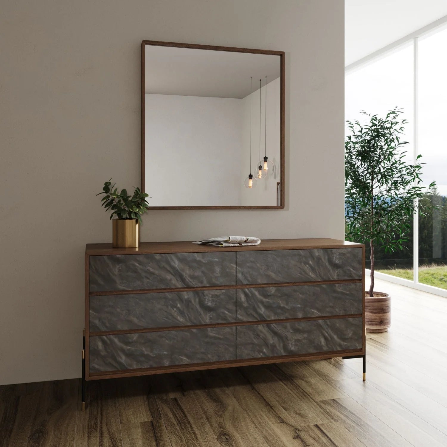 Luxury Modern Volcanic Slate 6-Drawer Dresser European Style for Villa