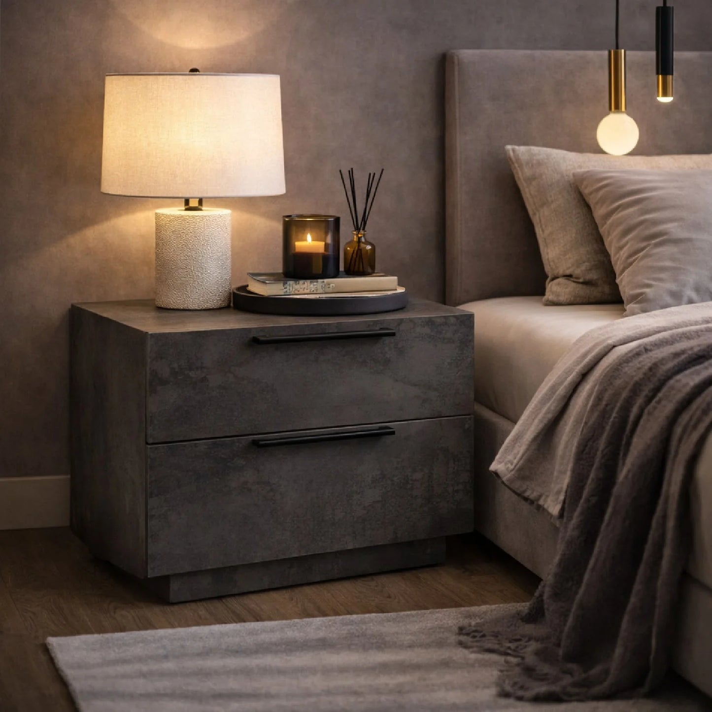 Luxury Modern Volcano Oxide 2-Drawer Nightstand European Style for Villa