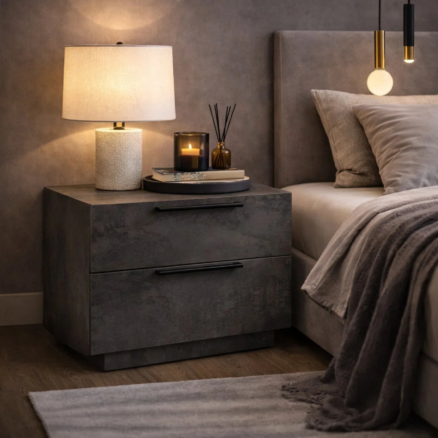 Luxury Modern Volcano Oxide 2-Drawer Nightstand European Style for Villa