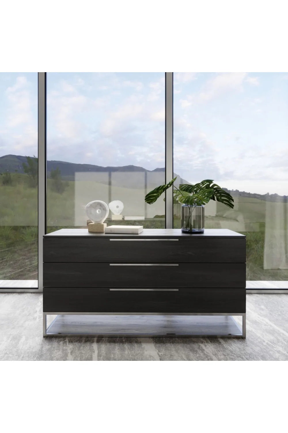 Luxury Modern Walnut 3-Drawer Dresser European Style for Villa