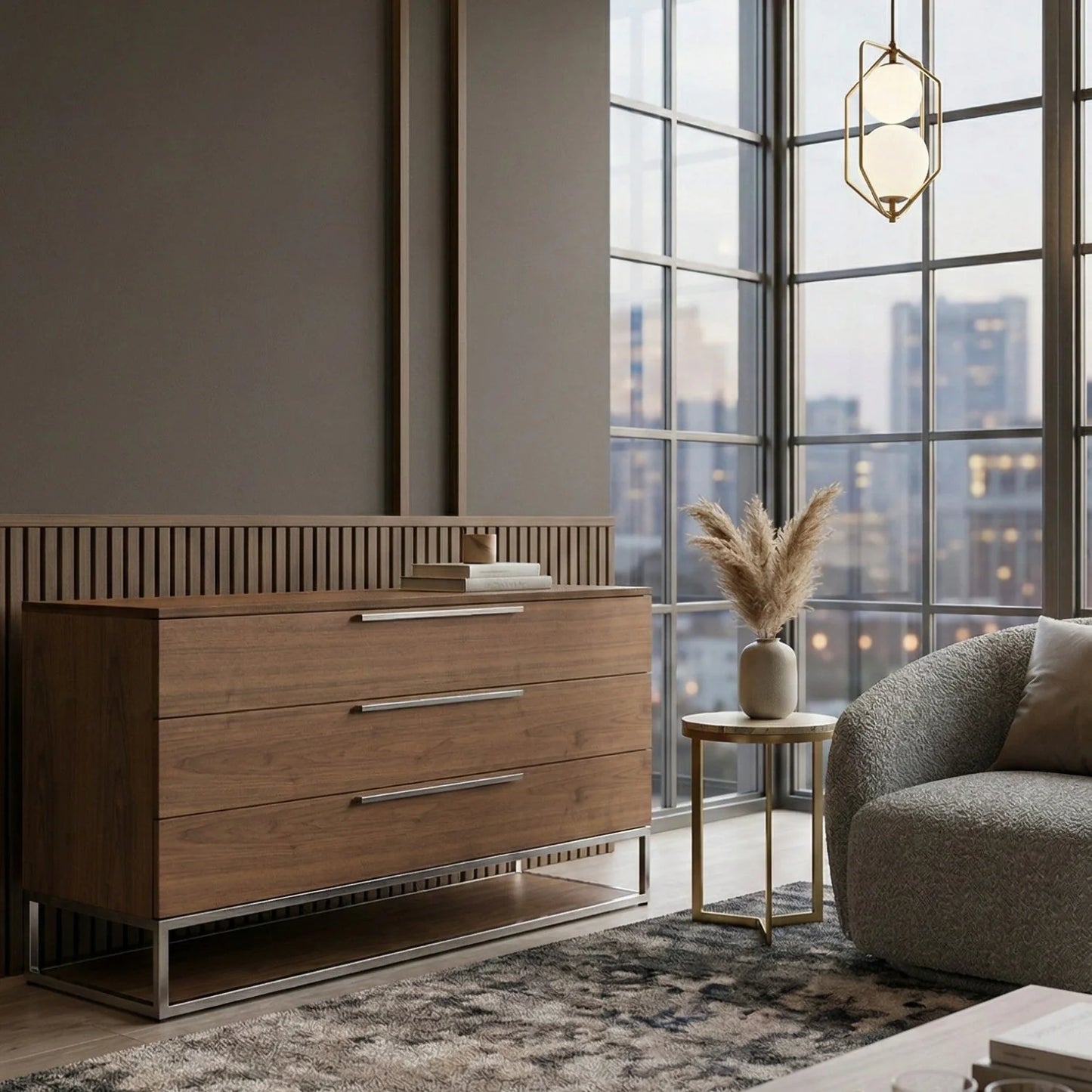 Luxury Modern Walnut 3-Drawer Dresser European Style for Villa