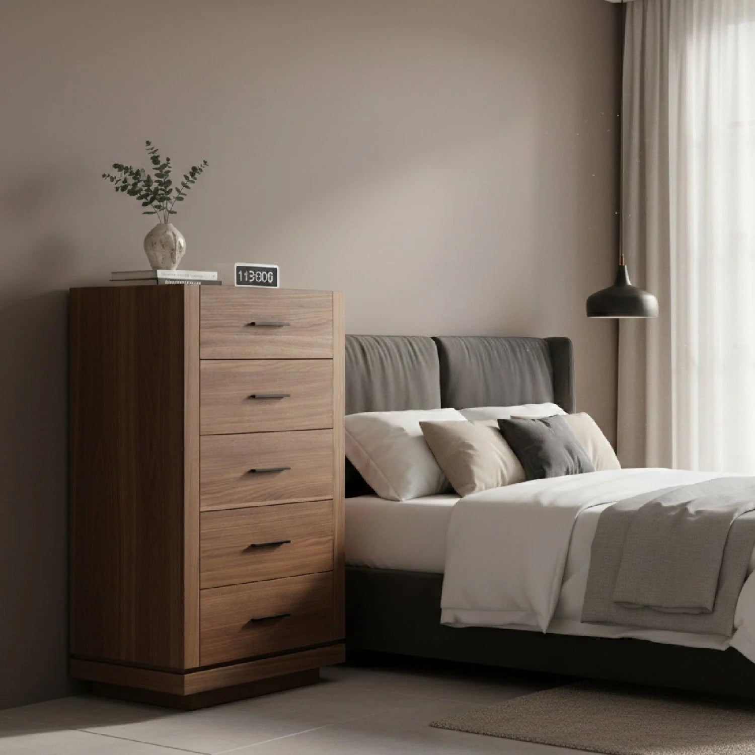 Luxury Modern Walnut 5-Drawer Dresser European Style for Villa