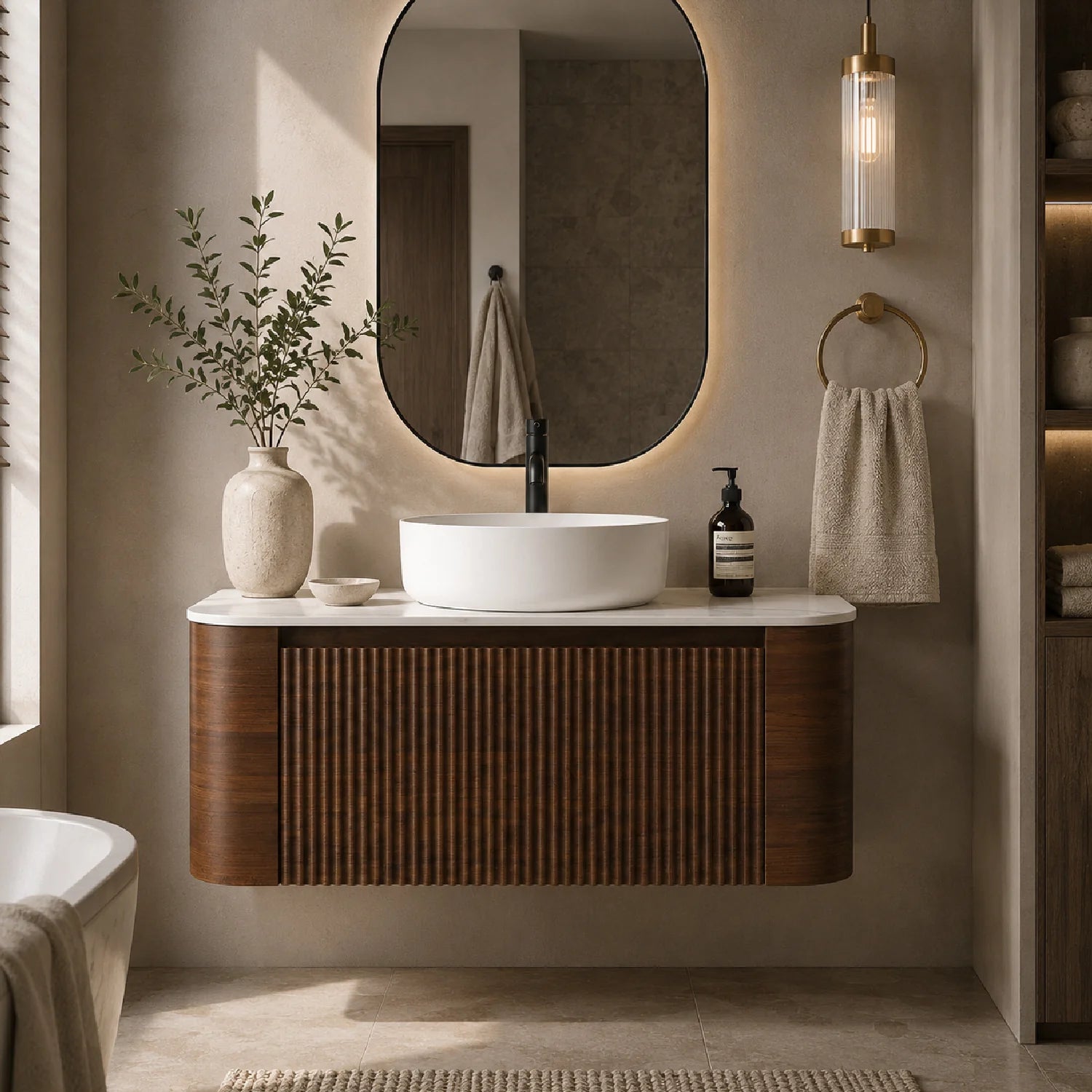 Luxury Modern Walnut Bathroom Vanity European Style for Villa
