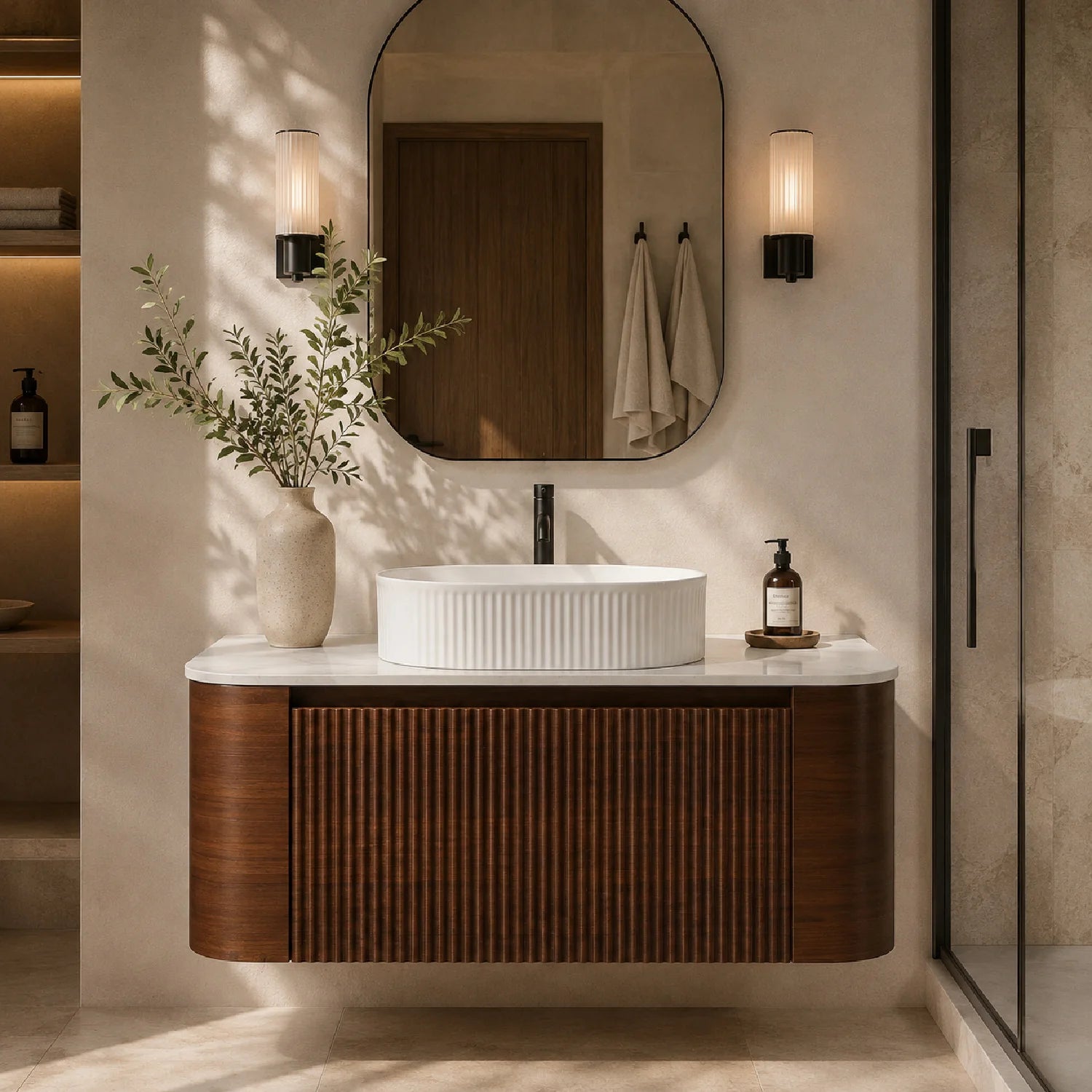 Luxury Modern Walnut Bathroom Vanity European Style for Villa