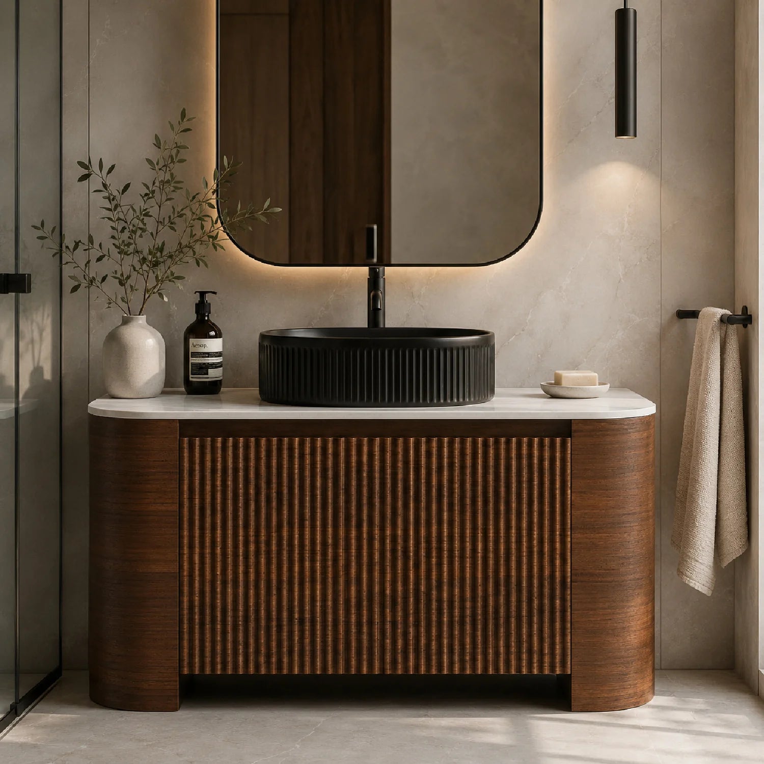 Luxury Modern Walnut Bathroom Vanity European Style for Villa
