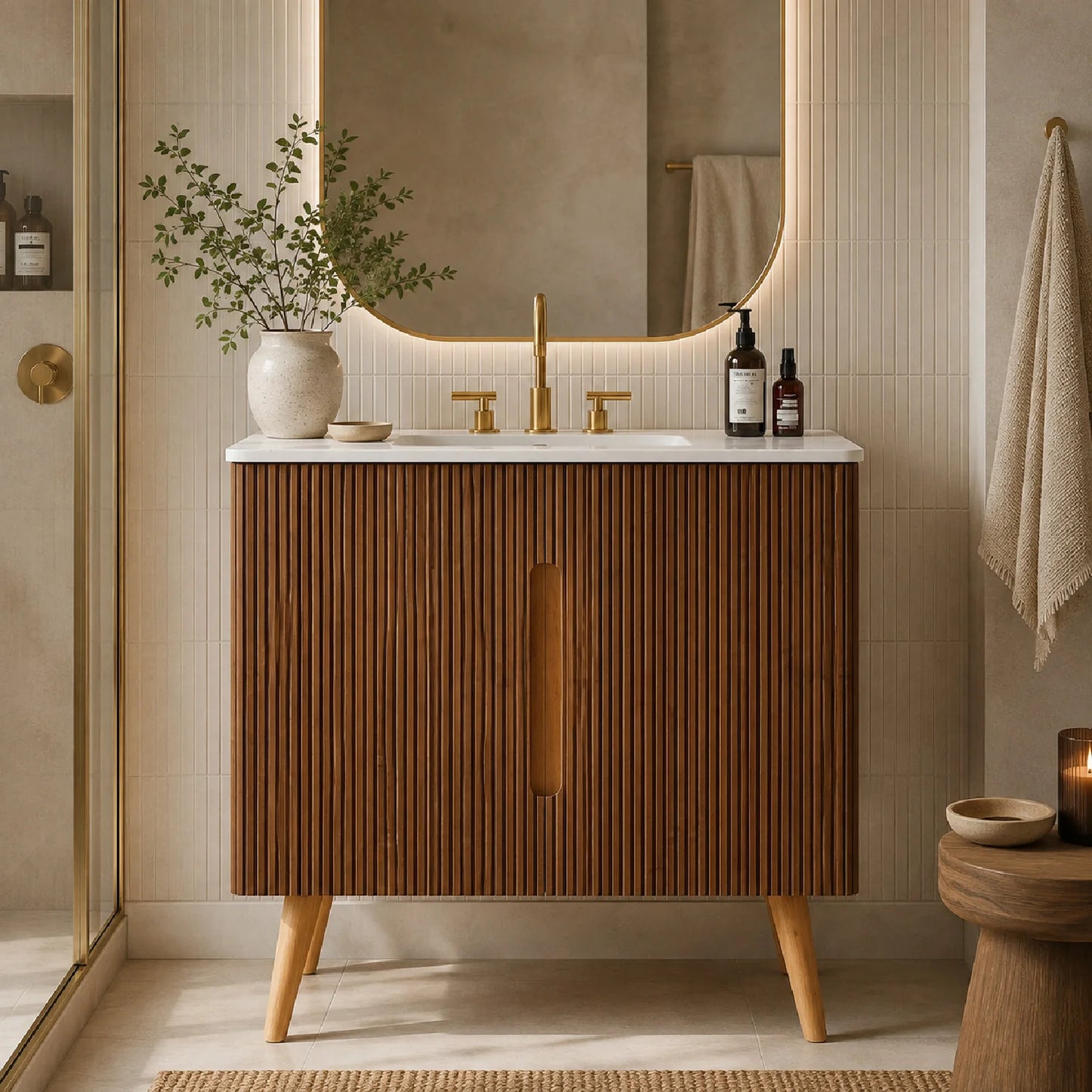 Luxury Modern Walnut Bathroom Vanity European Style for Villa