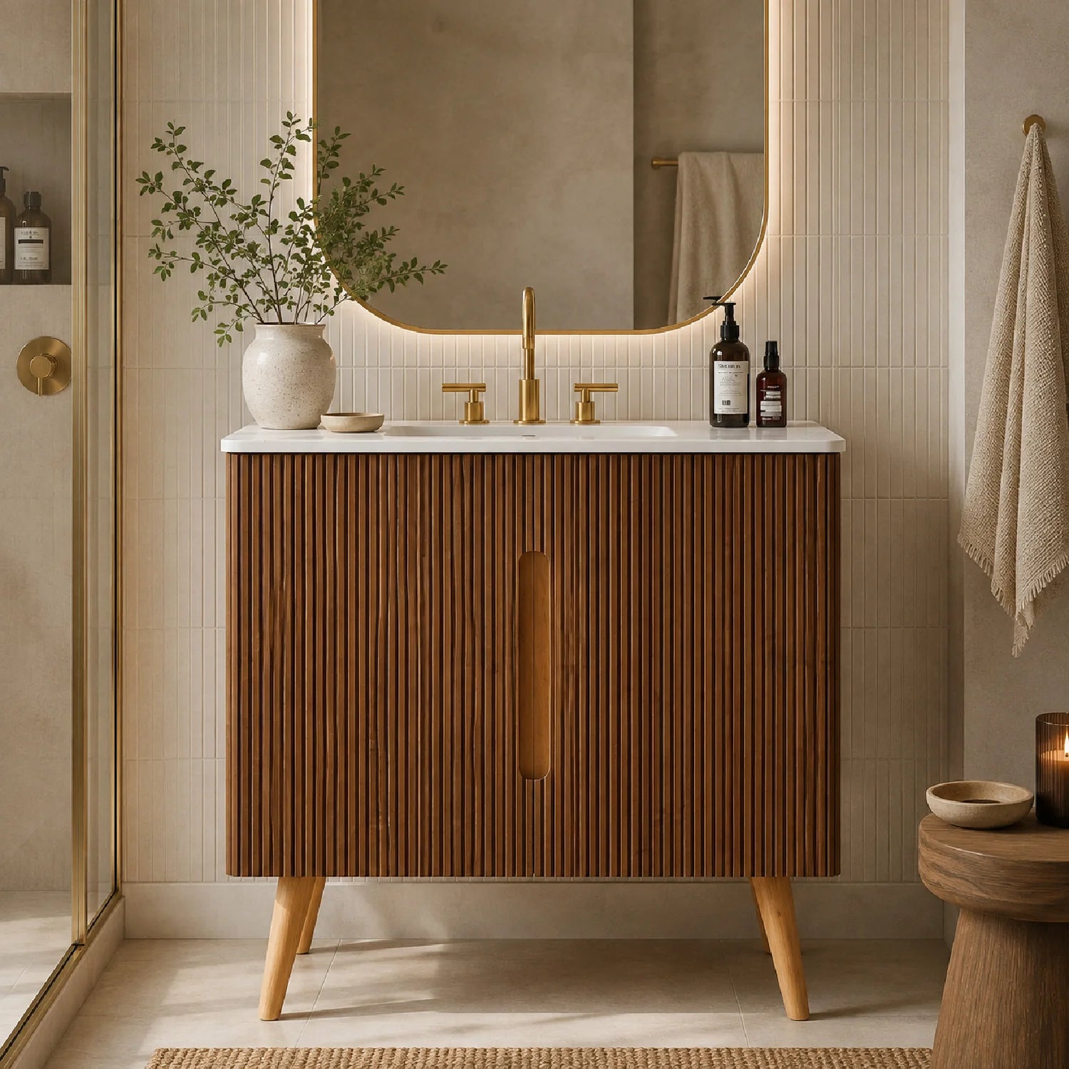 Luxury Modern Walnut Bathroom Vanity European Style for Villa