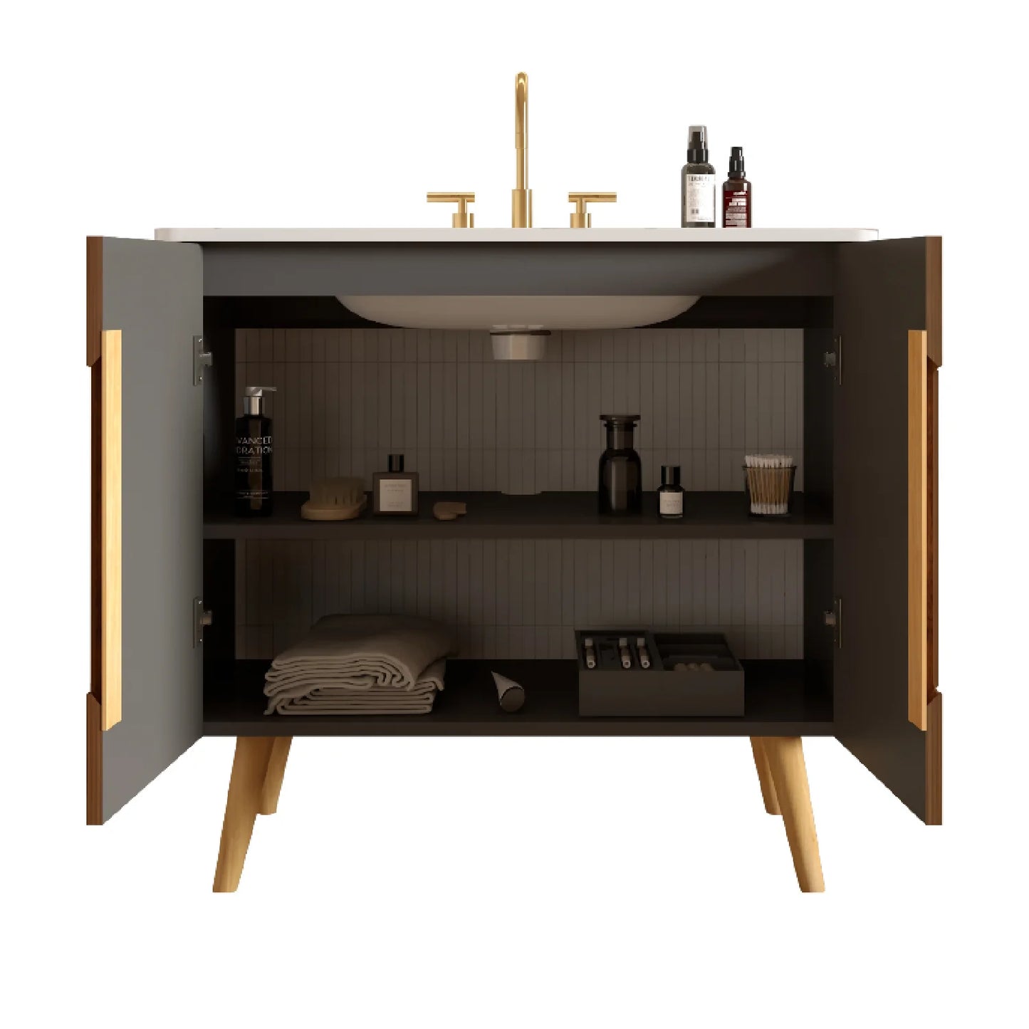 Luxury Modern Walnut Bathroom Vanity European Style for Villa