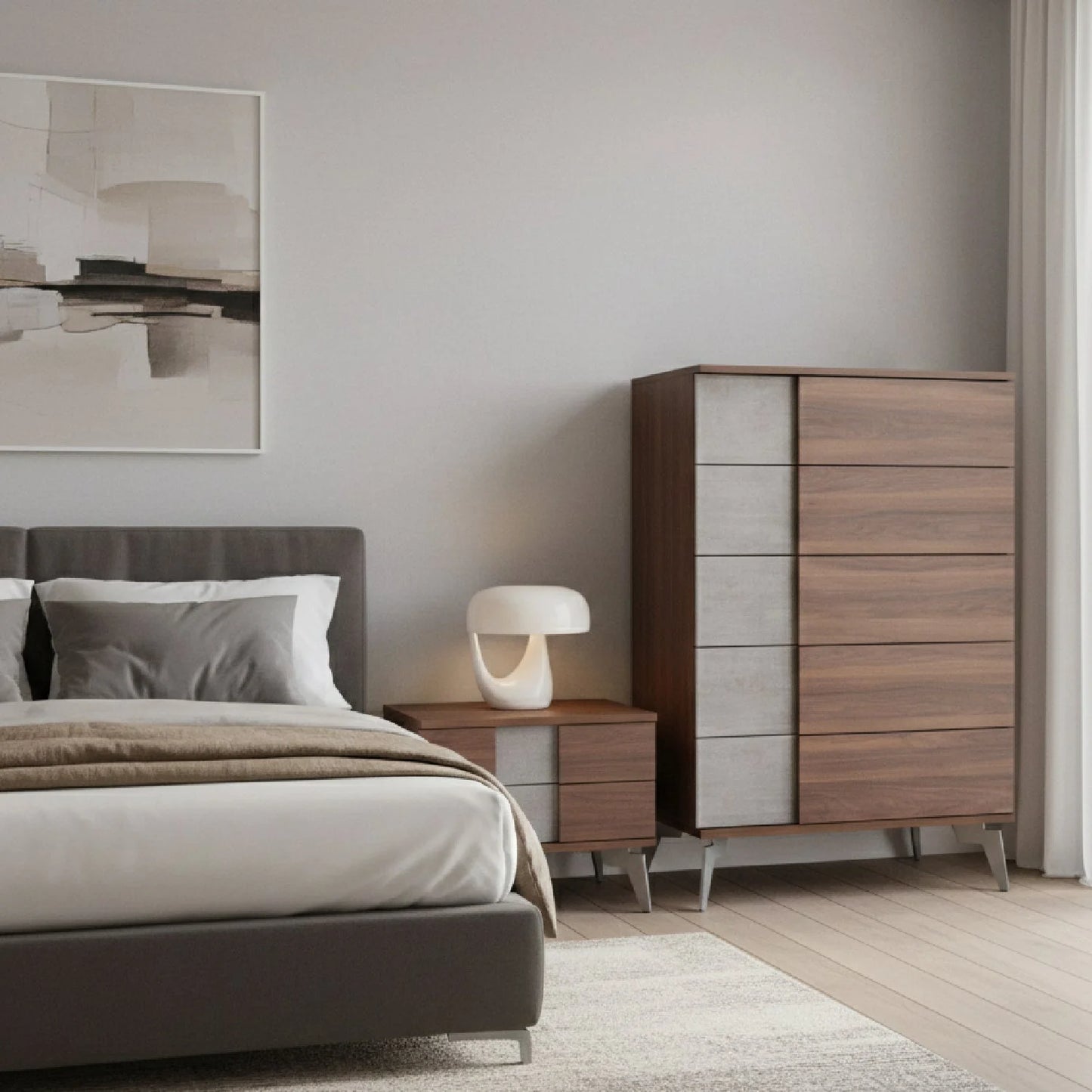 Luxury Modern Walnut Concrete 5-Drawer Chest European Style for Villa