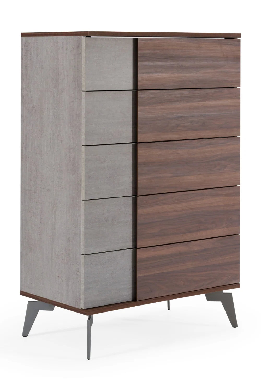 Luxury Modern Walnut Concrete 5-Drawer Chest European Style for Villa