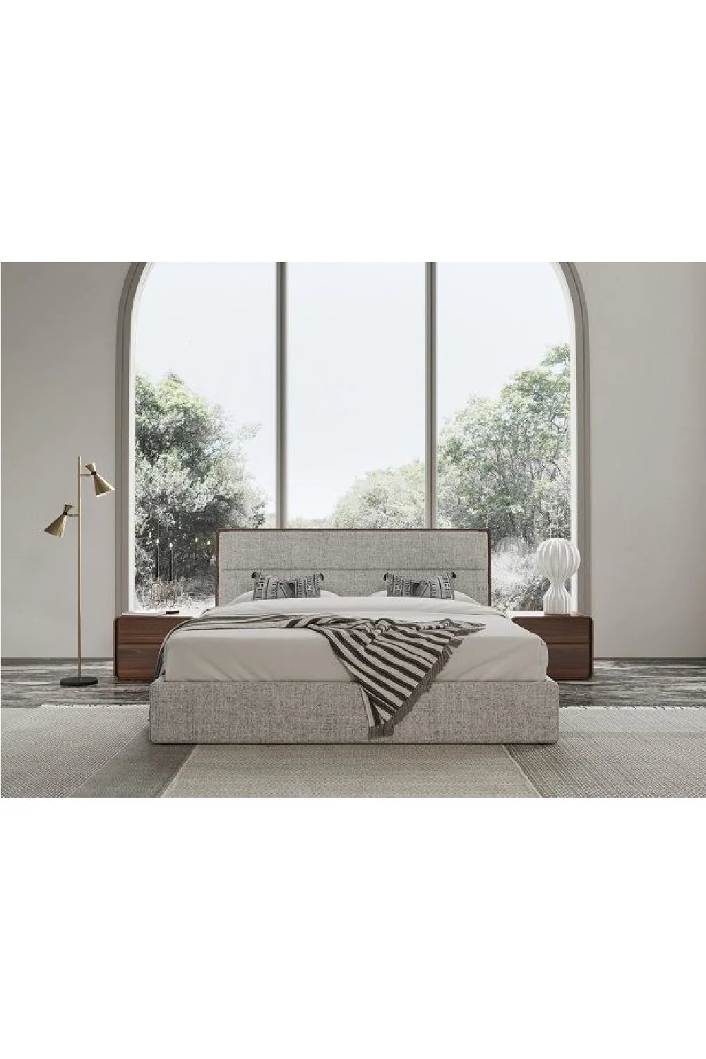 Luxury Modern Walnut Fabric Bed European Style for Villa
