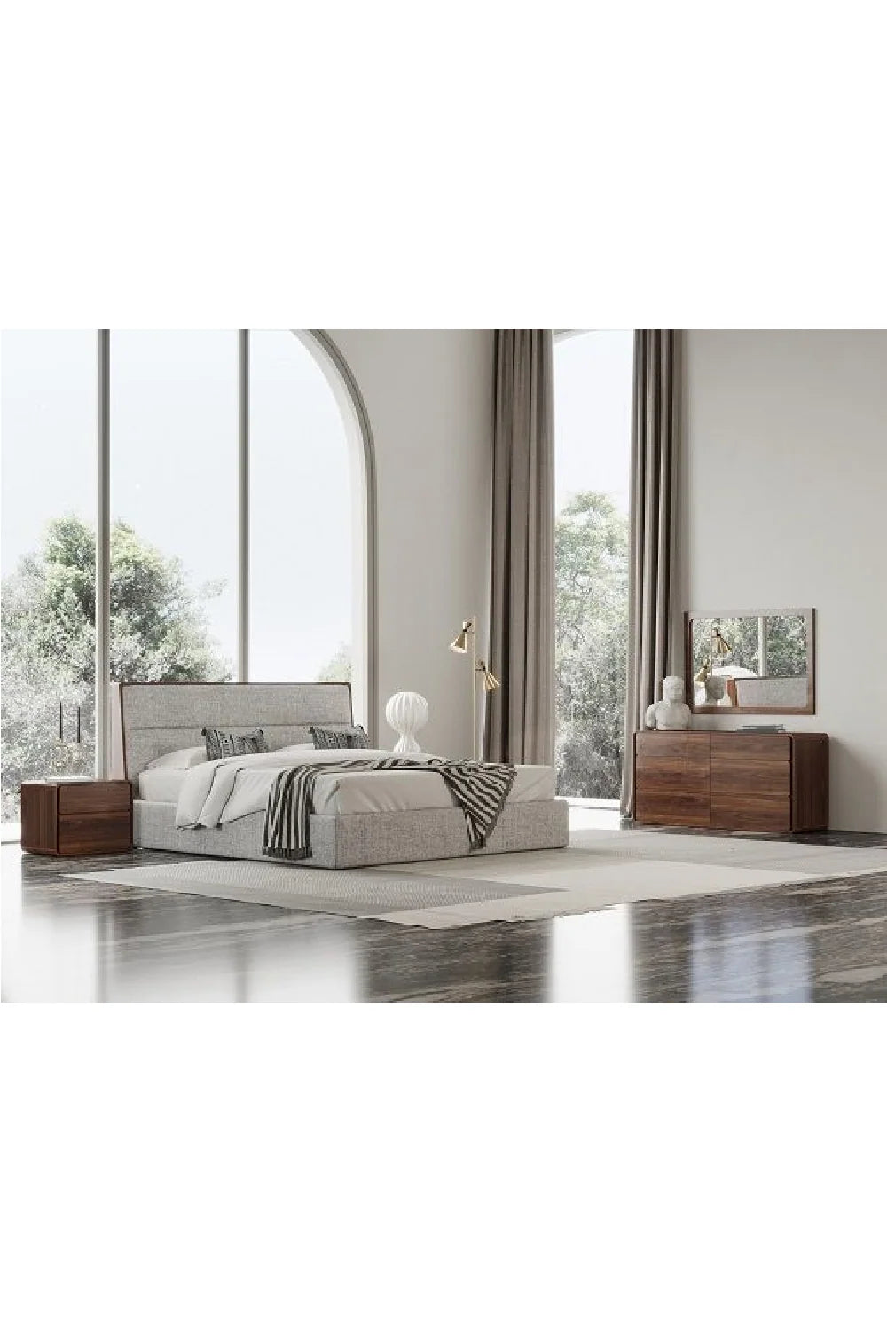 Luxury Modern Walnut Fabric Bed European Style for Villa