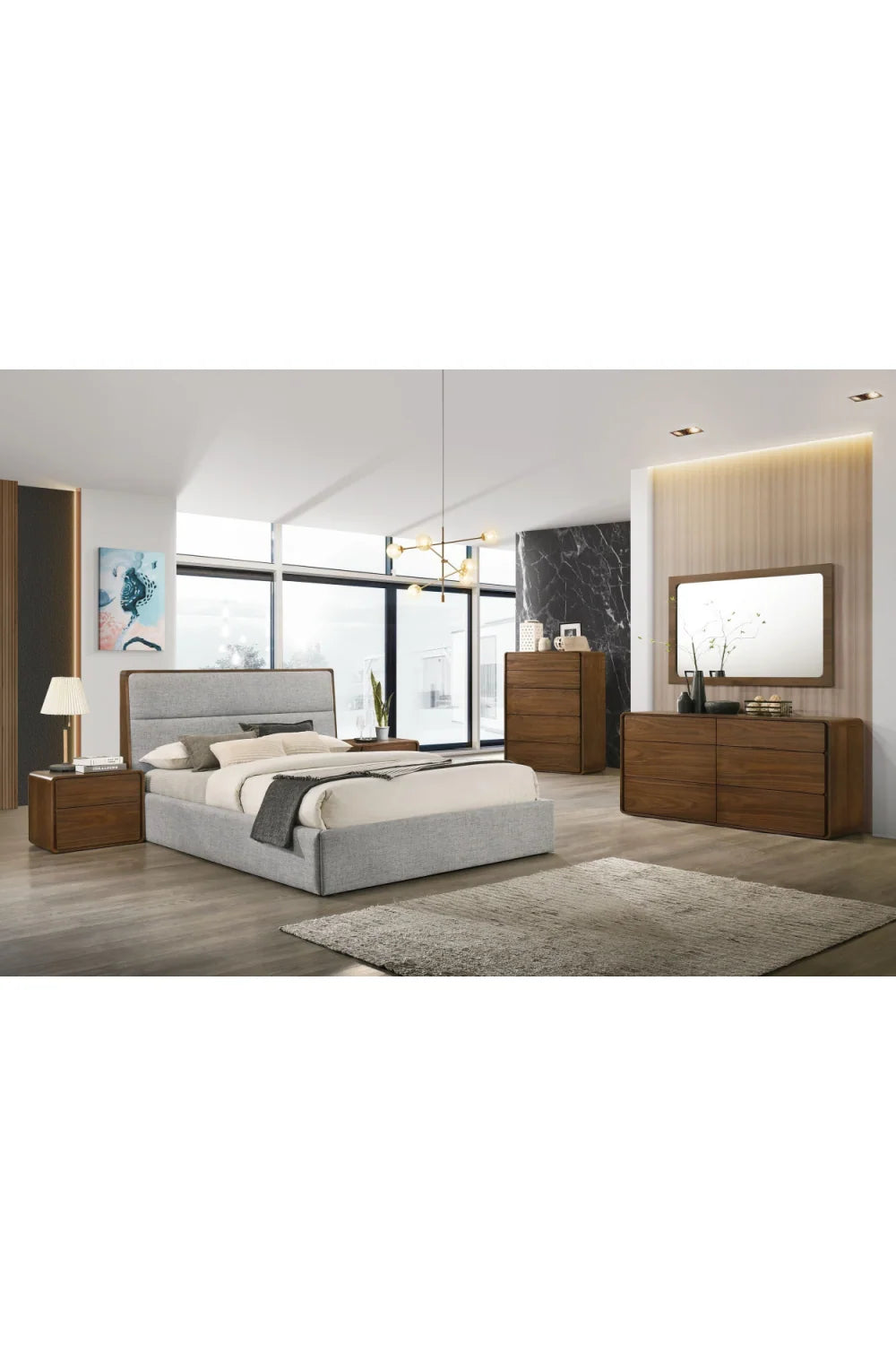 Luxury Modern Walnut Fabric Bed European Style for Villa