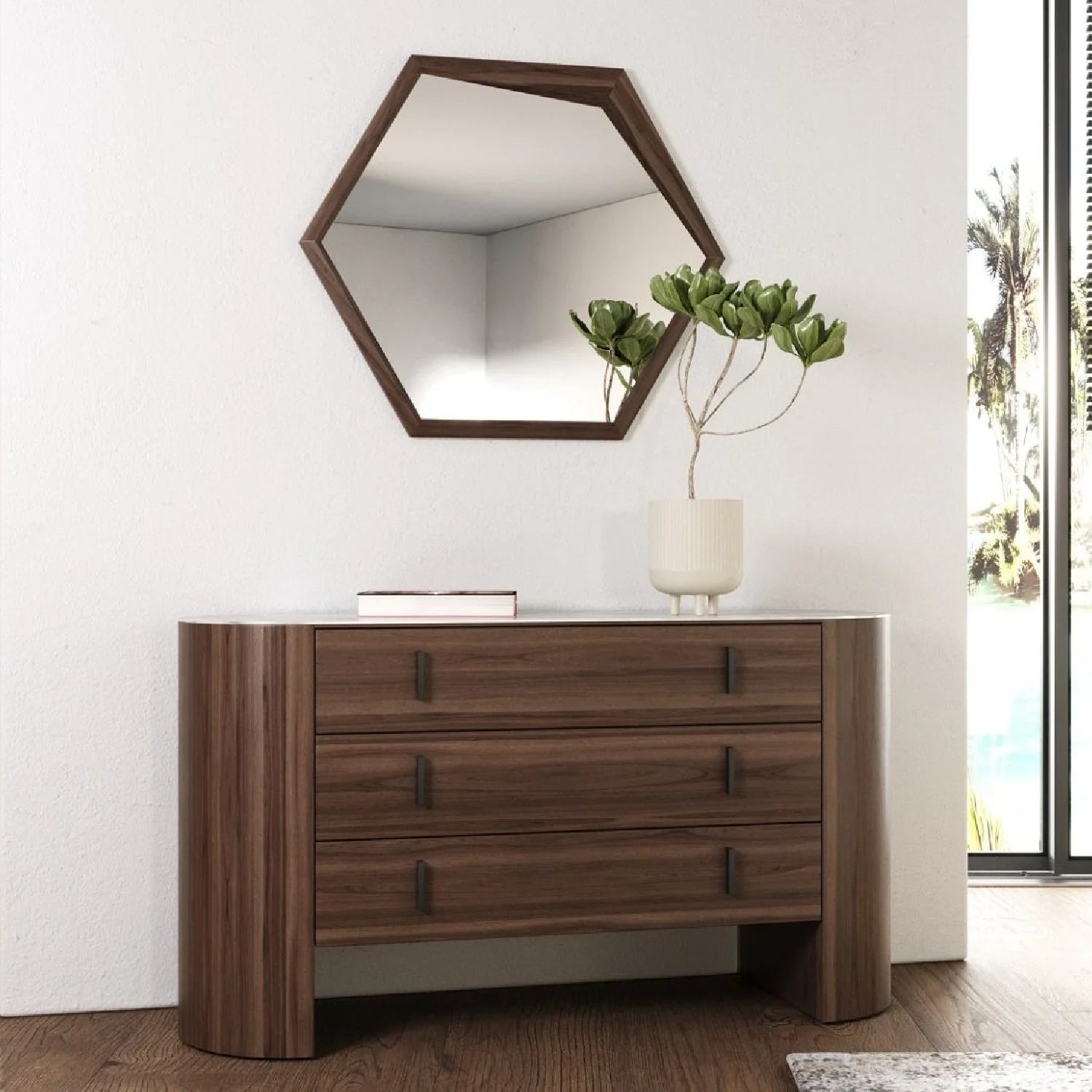 Luxury Modern Walnut Veneer 3-Drawer Dresser European Style for Villa