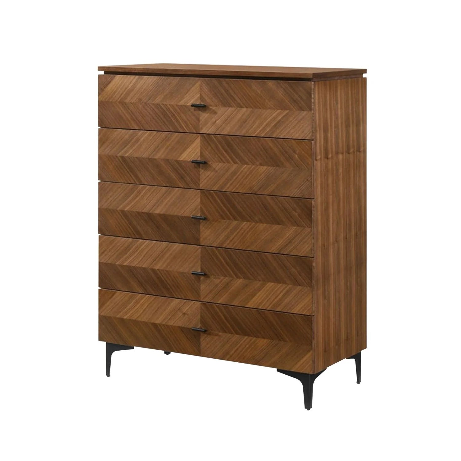 Luxury Modern Walnut Veneer 5-Drawer Chest European Style for Villa