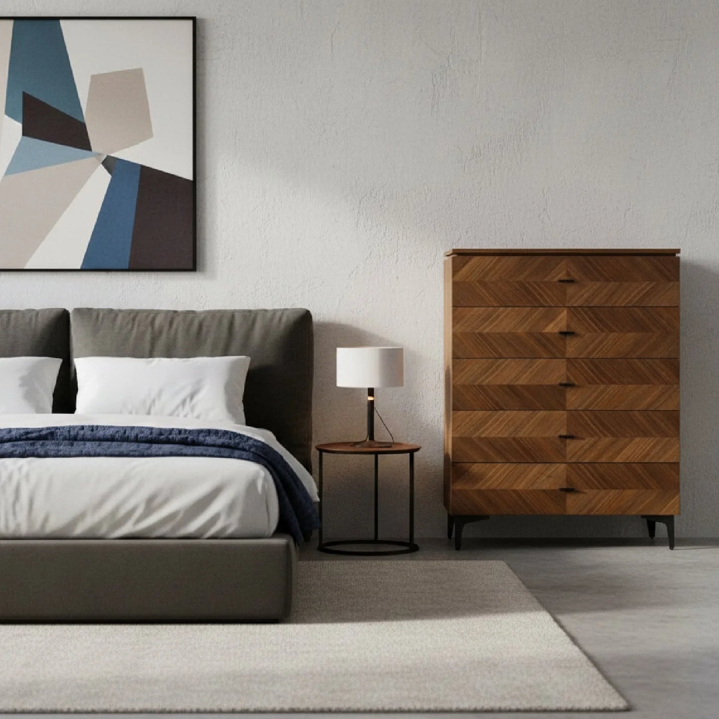 Luxury Modern Walnut Veneer 5-Drawer Chest European Style for Villa