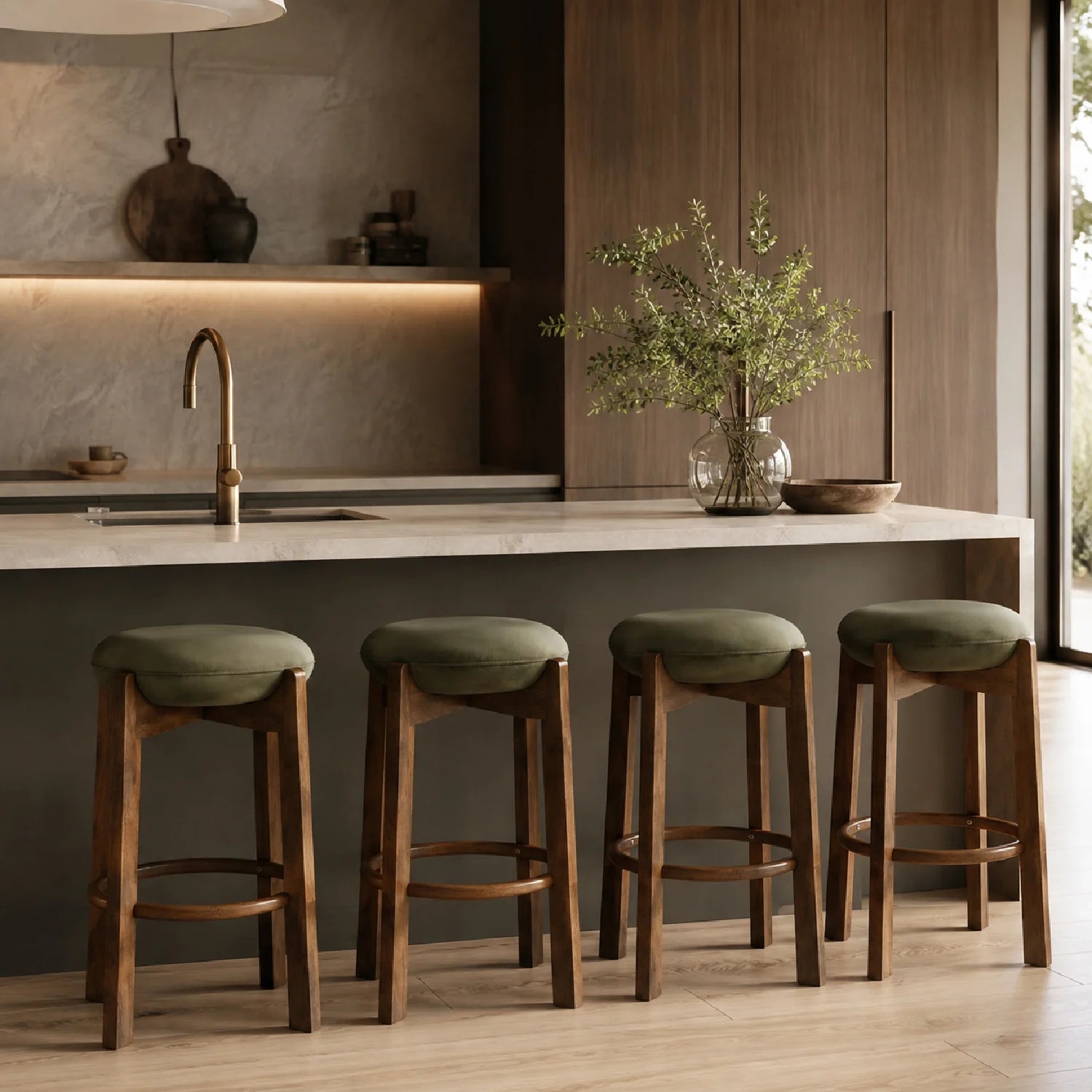 Luxury Modern Walnut Wood Bar Stool European Style for Villa