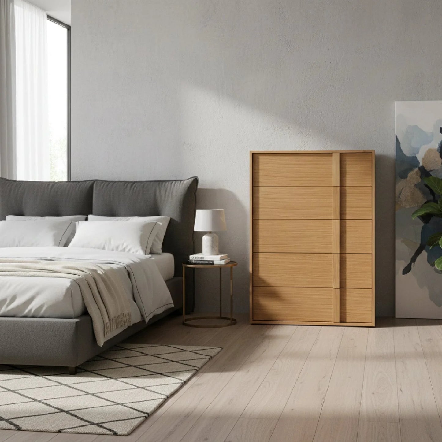 Luxury Modern Warm Oak 5-Drawer Chest European Style for Villa