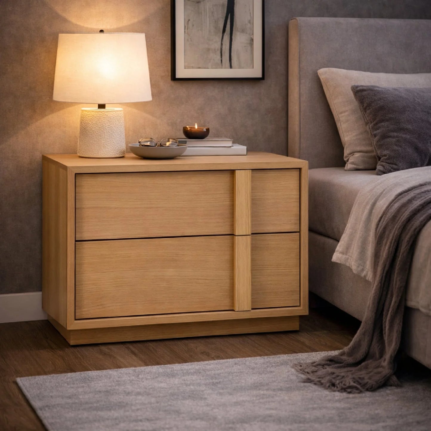 Luxury Modern Warm Oak Nightstand European Style for Villa