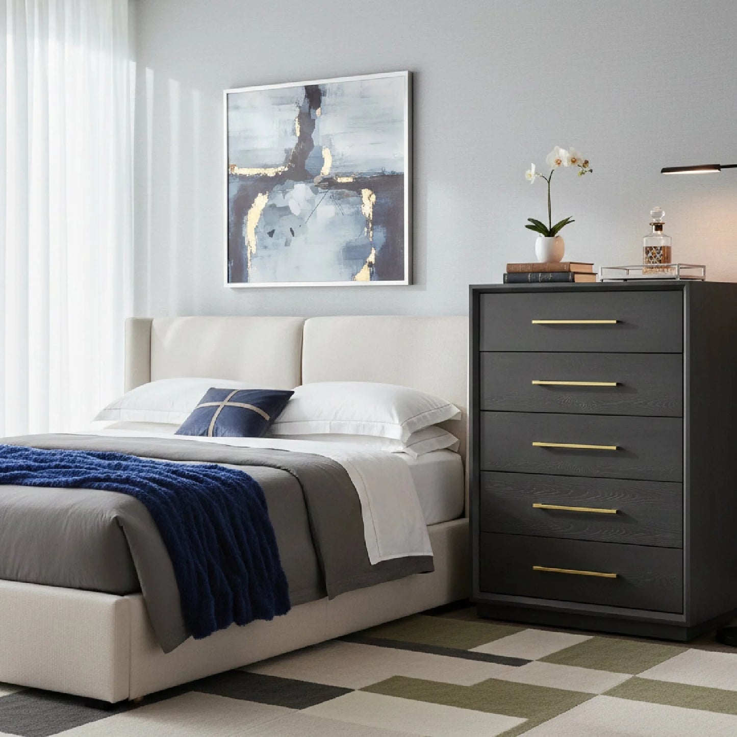 Luxury Modern Wash Gray 5-Drawer Chest European Style for Villa