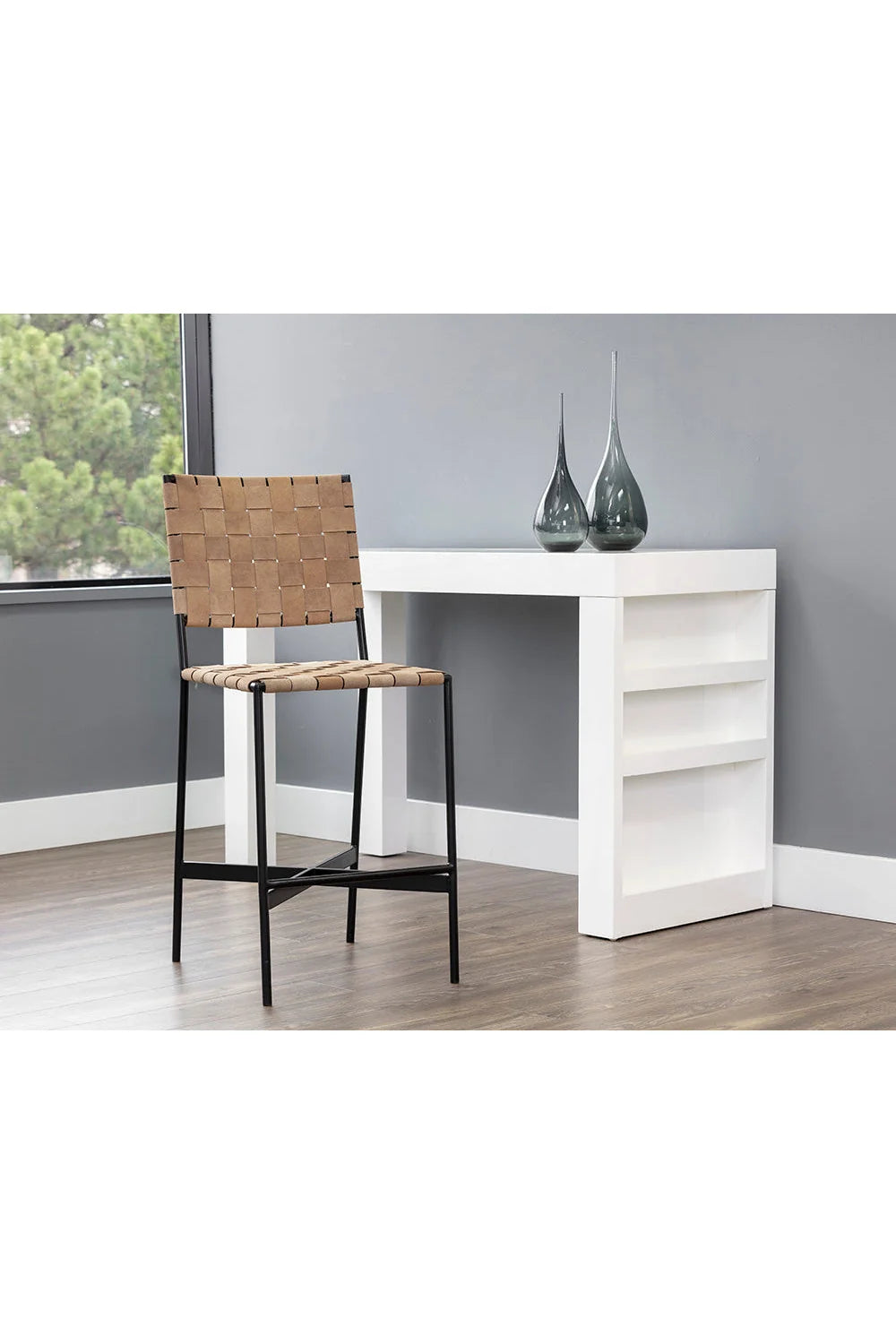 Luxury Modern Weaved Suede Leather Counter Stool European Style for Villa