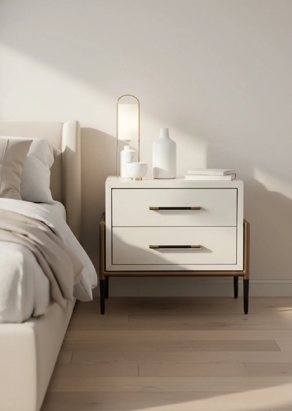 Luxury Modern Weldrick 2-Drawer Nightstand European Style for Villa