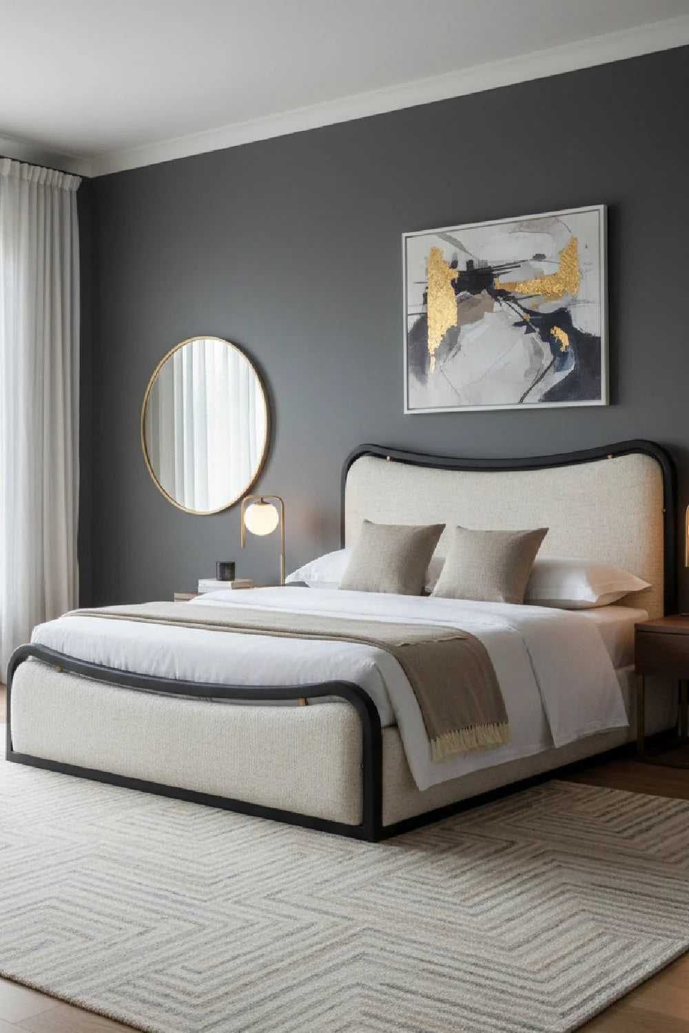 Luxury Modern White Boucle King Bed European Style for Villa