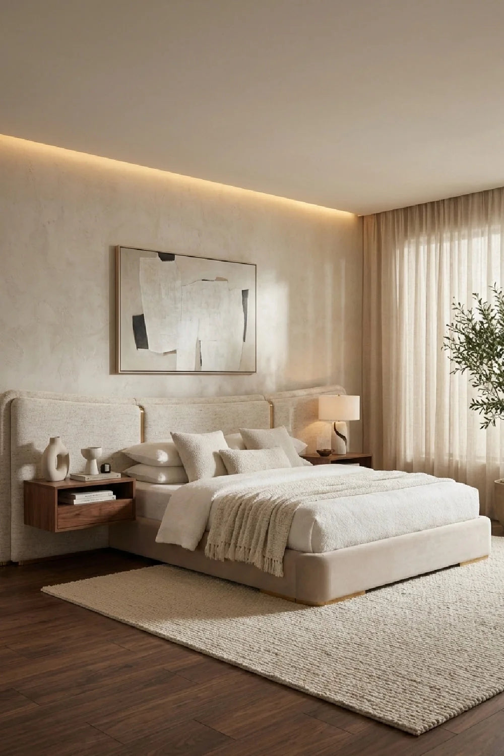 Luxury Modern White Boucle King Bed European Style for Villa