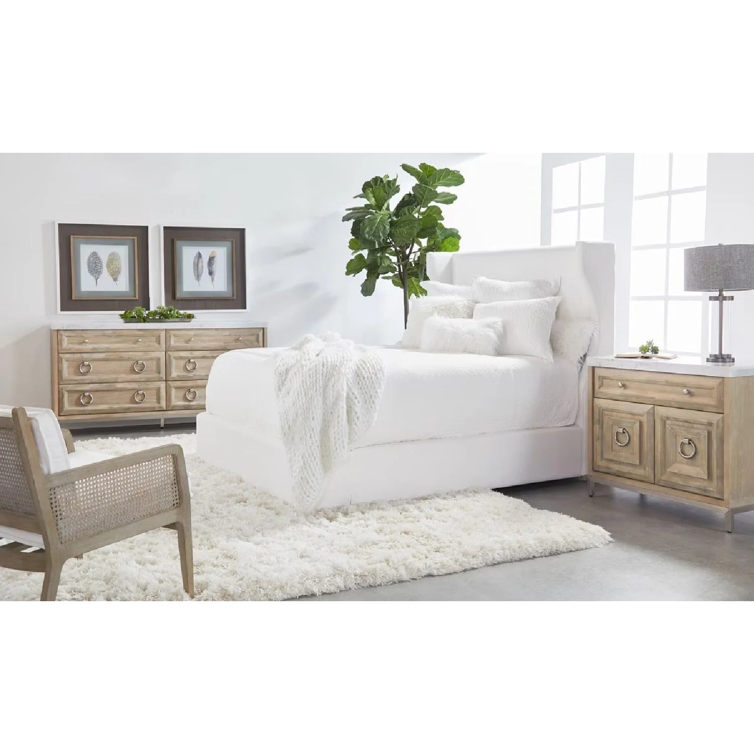 Luxury Modern White Fabric Bed European Style for Villa