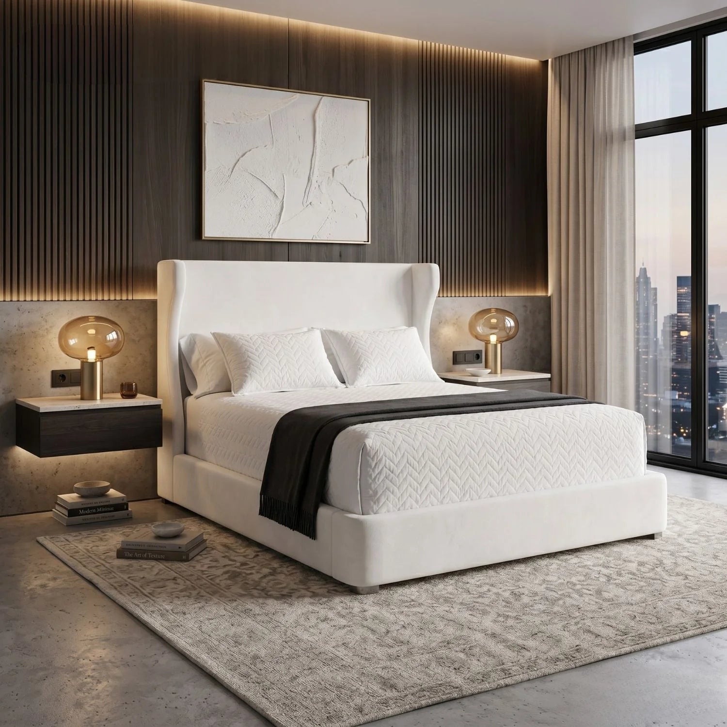 Luxury Modern White Fabric Bed European Style for Villa