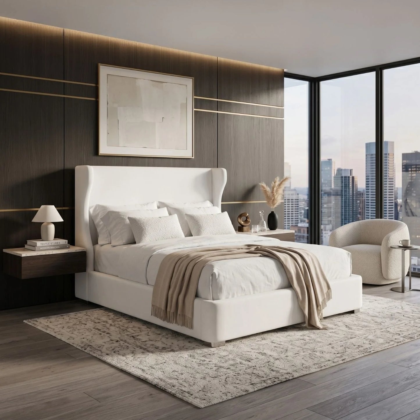 Luxury Modern White Fabric Bed European Style for Villa