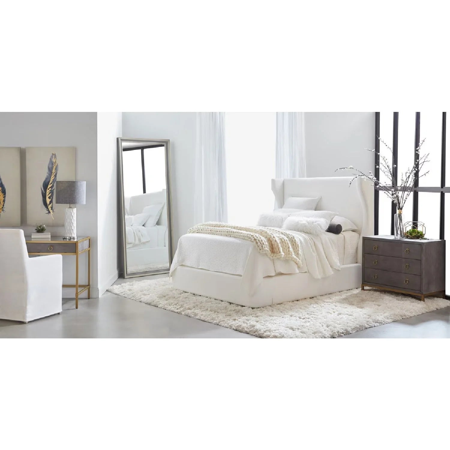 Luxury Modern White Fabric Bed European Style for Villa