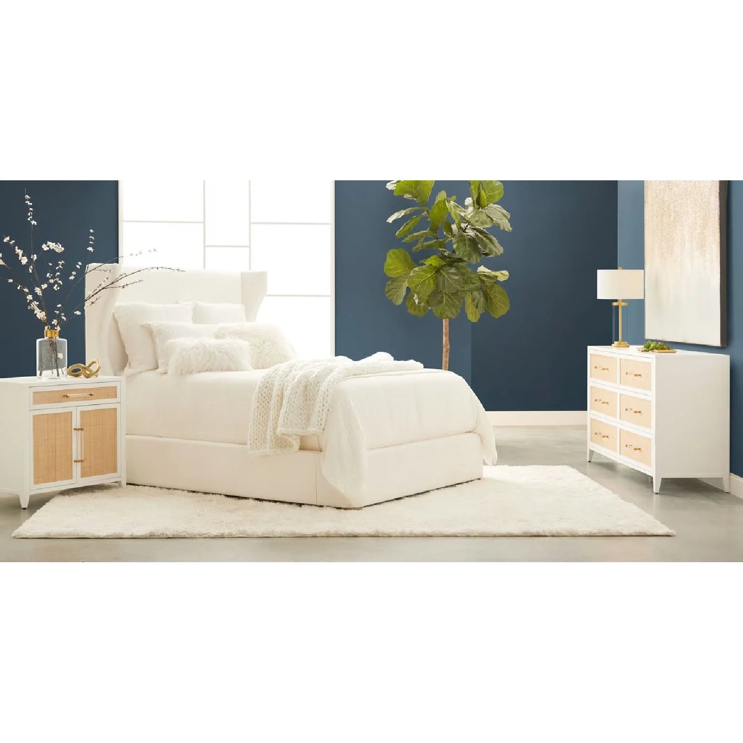 Luxury Modern White Fabric Bed European Style for Villa