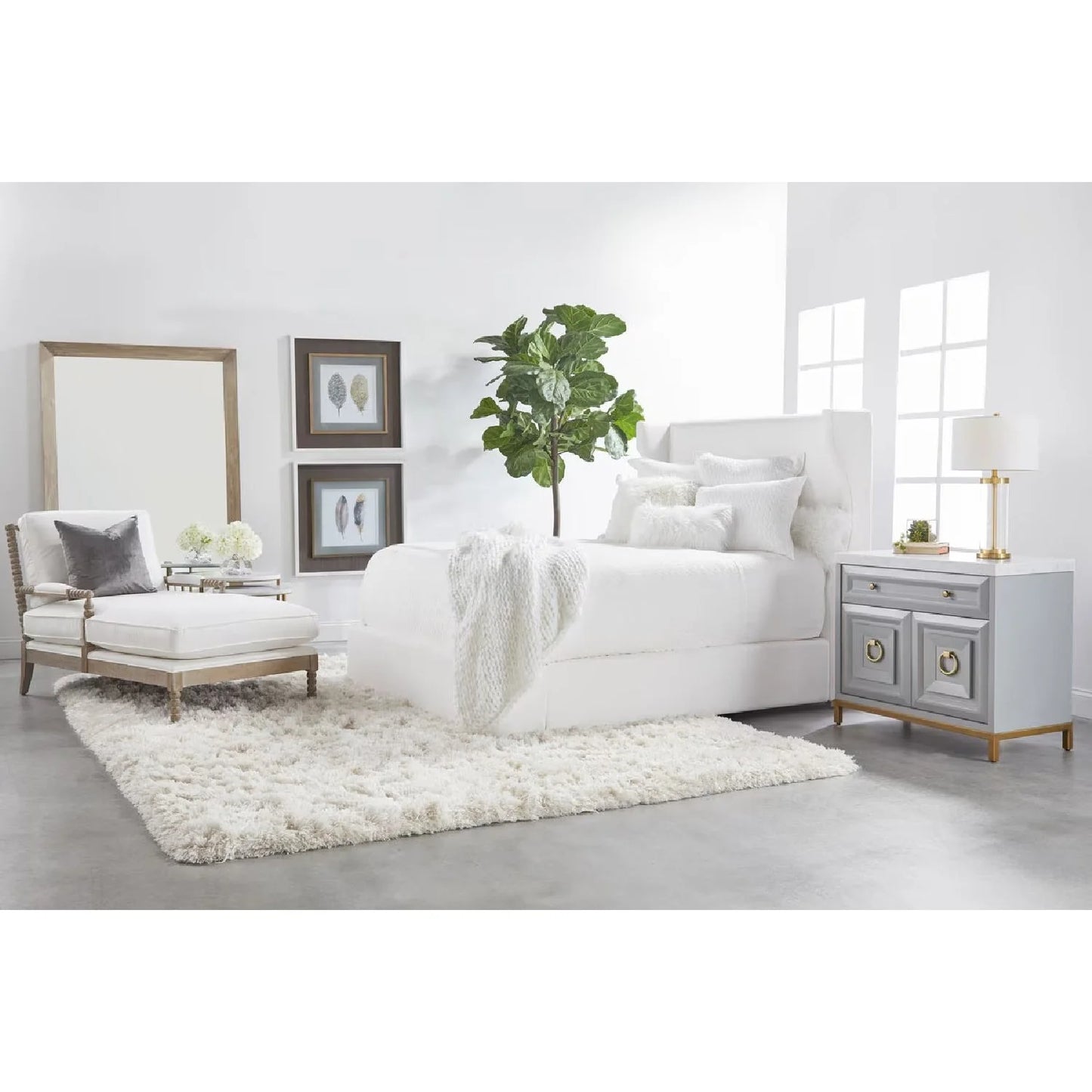 Luxury Modern White Fabric Bed European Style for Villa