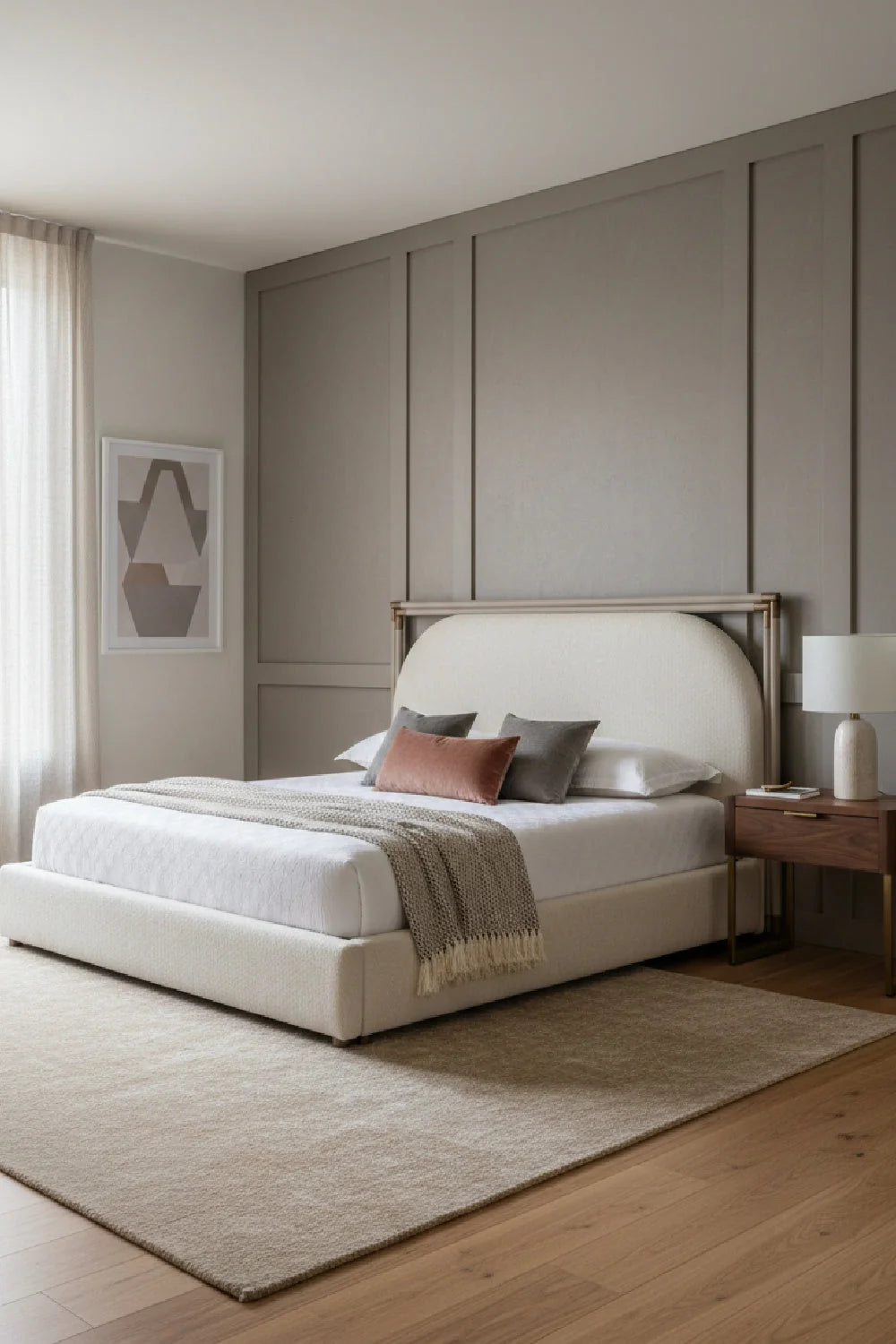 Luxury Modern White Fabric Tubular King Bed European Style for Villa