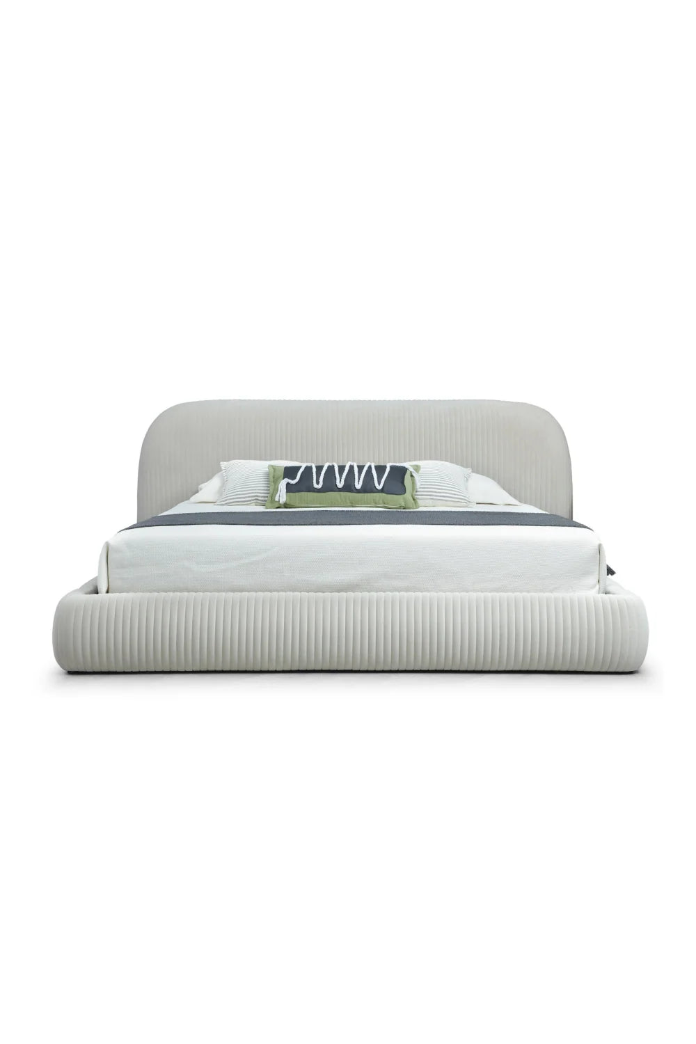 Luxury Modern White Fluted Fabric Bed European Style for Villa