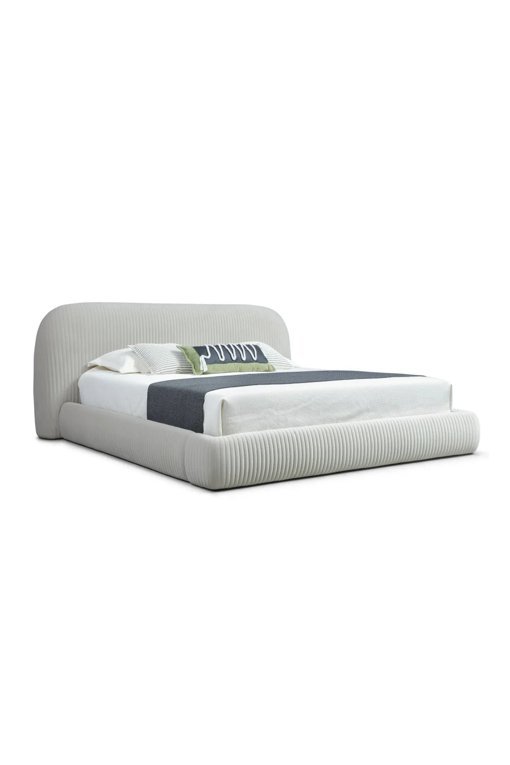 Luxury Modern White Fluted Fabric Bed European Style for Villa
