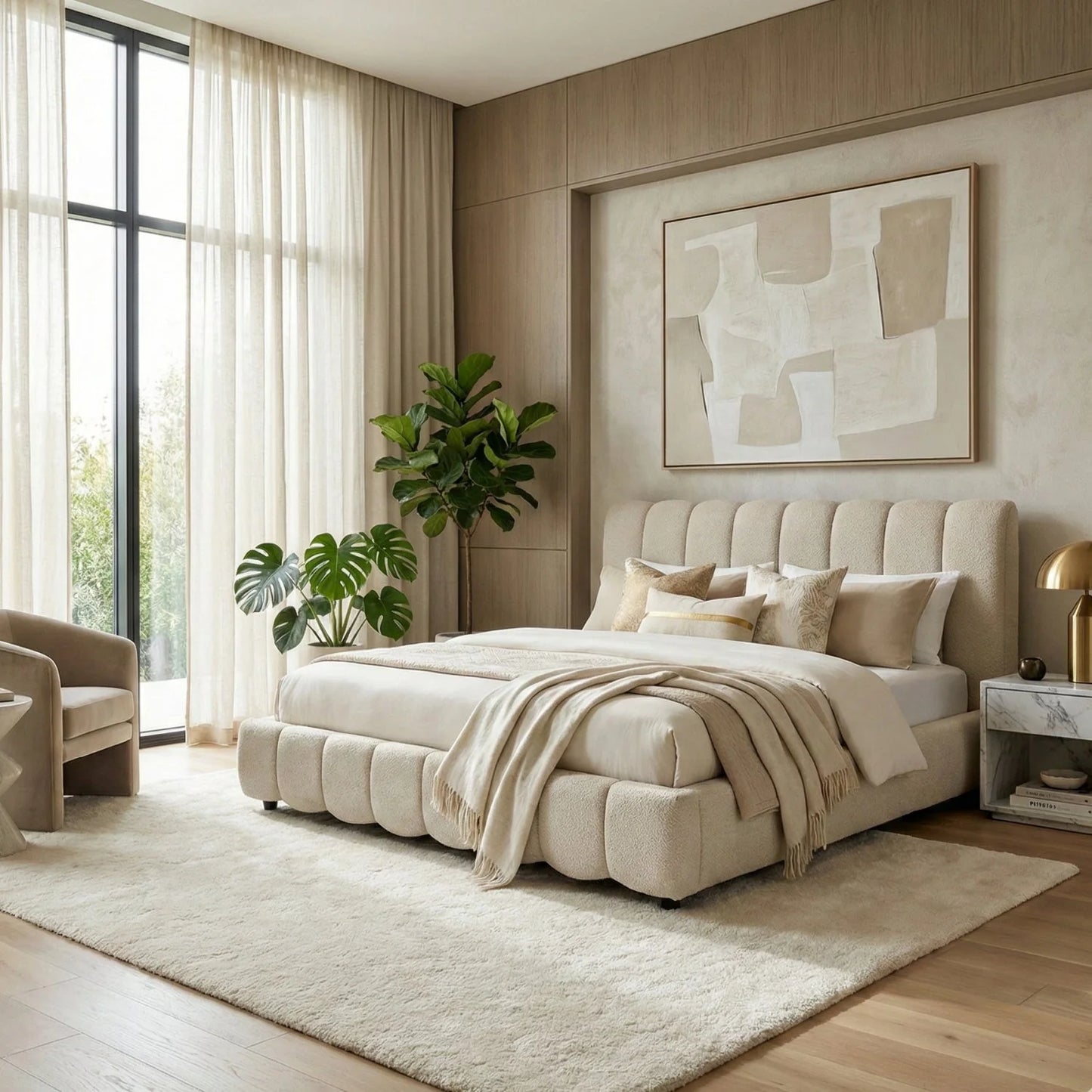 Luxury Modern White Linen Bed European Style for Villa