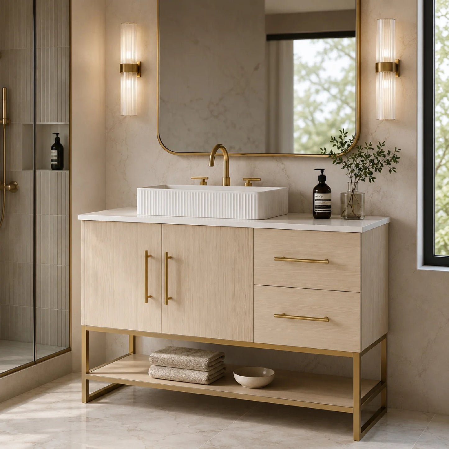 Luxury Modern White Oak Bathroom Vanity European Style for Villa