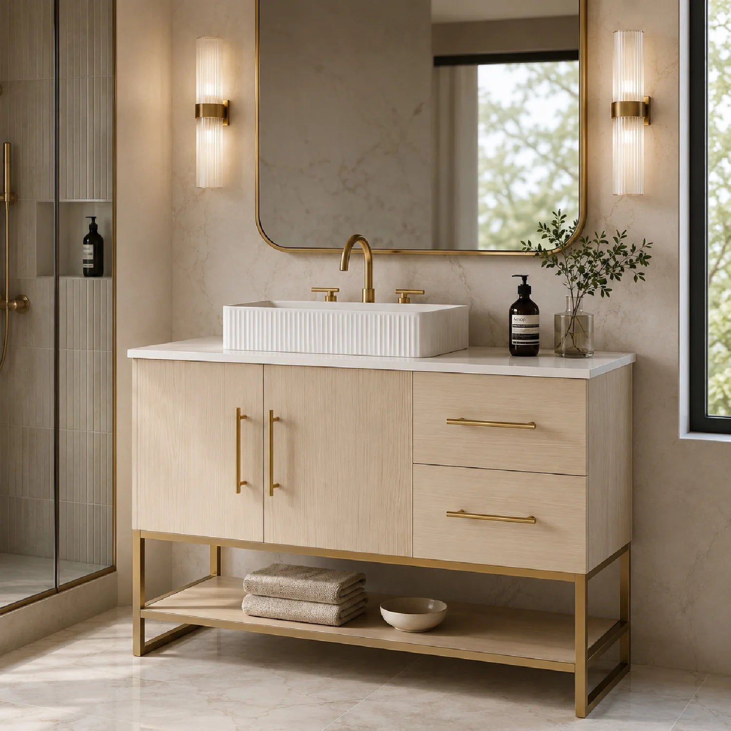 Luxury Modern White Oak Bathroom Vanity European Style for Villa
