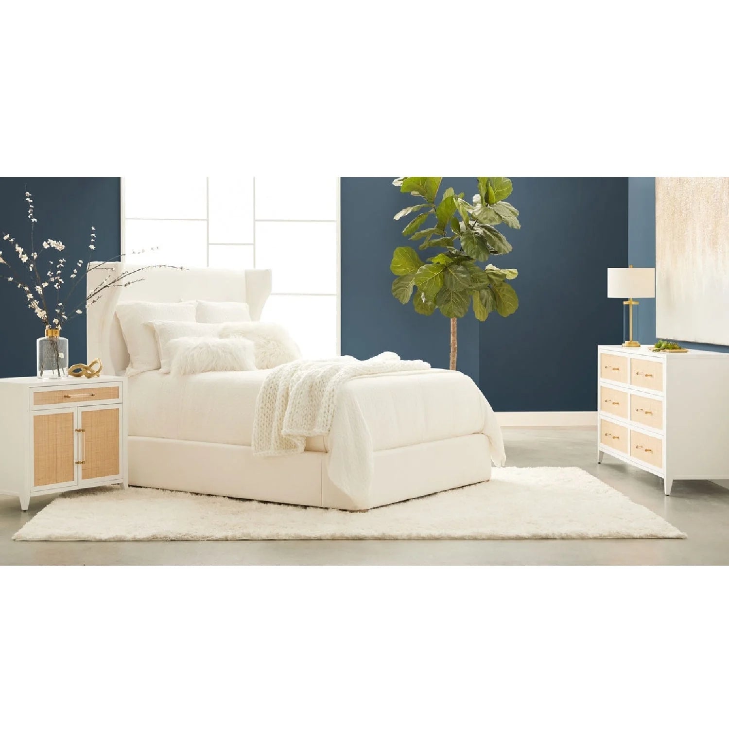 Luxury Modern White Rattan Double Dresser European Style for Villa